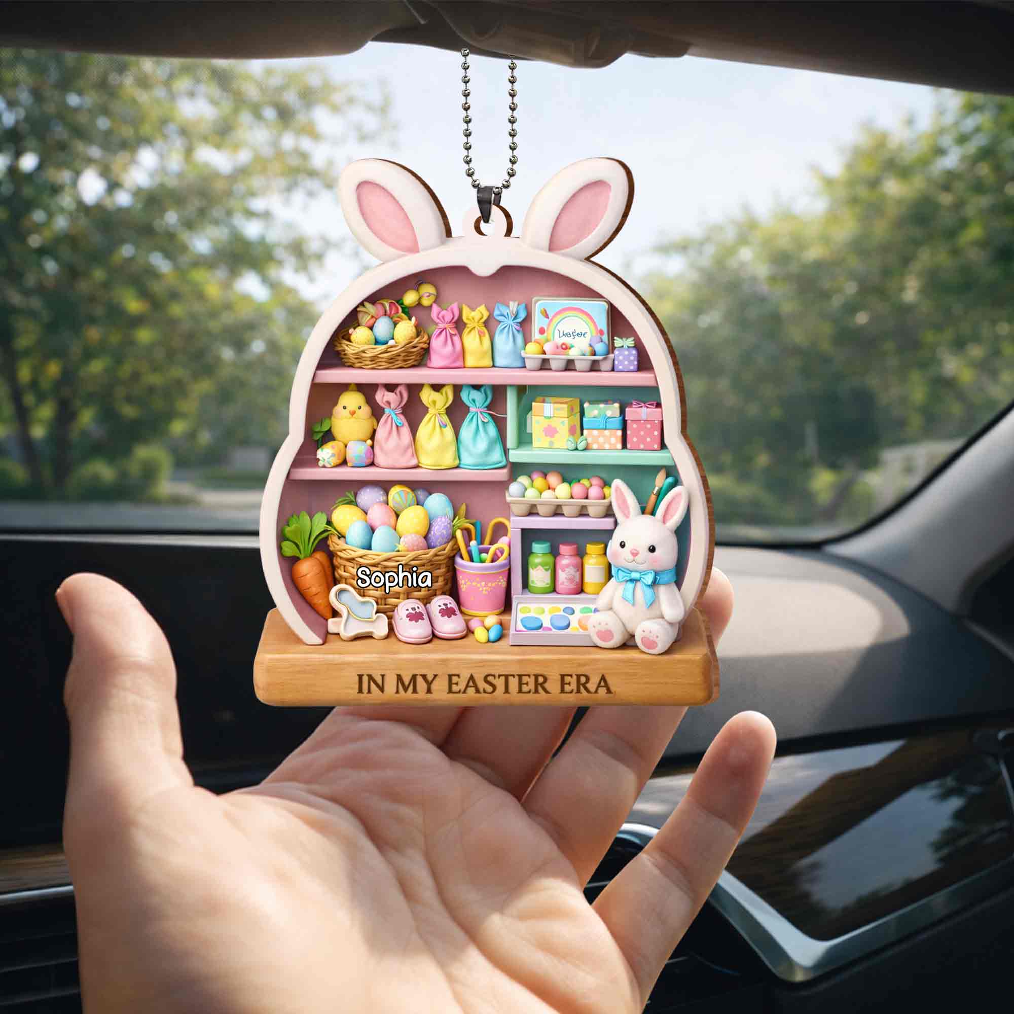 In My Easter Era With Bunny And Colorful Easter Eggs - Personalized Custom Wood Ornament, Car Hanging Ornament - FTH126_WCA - Image 7
