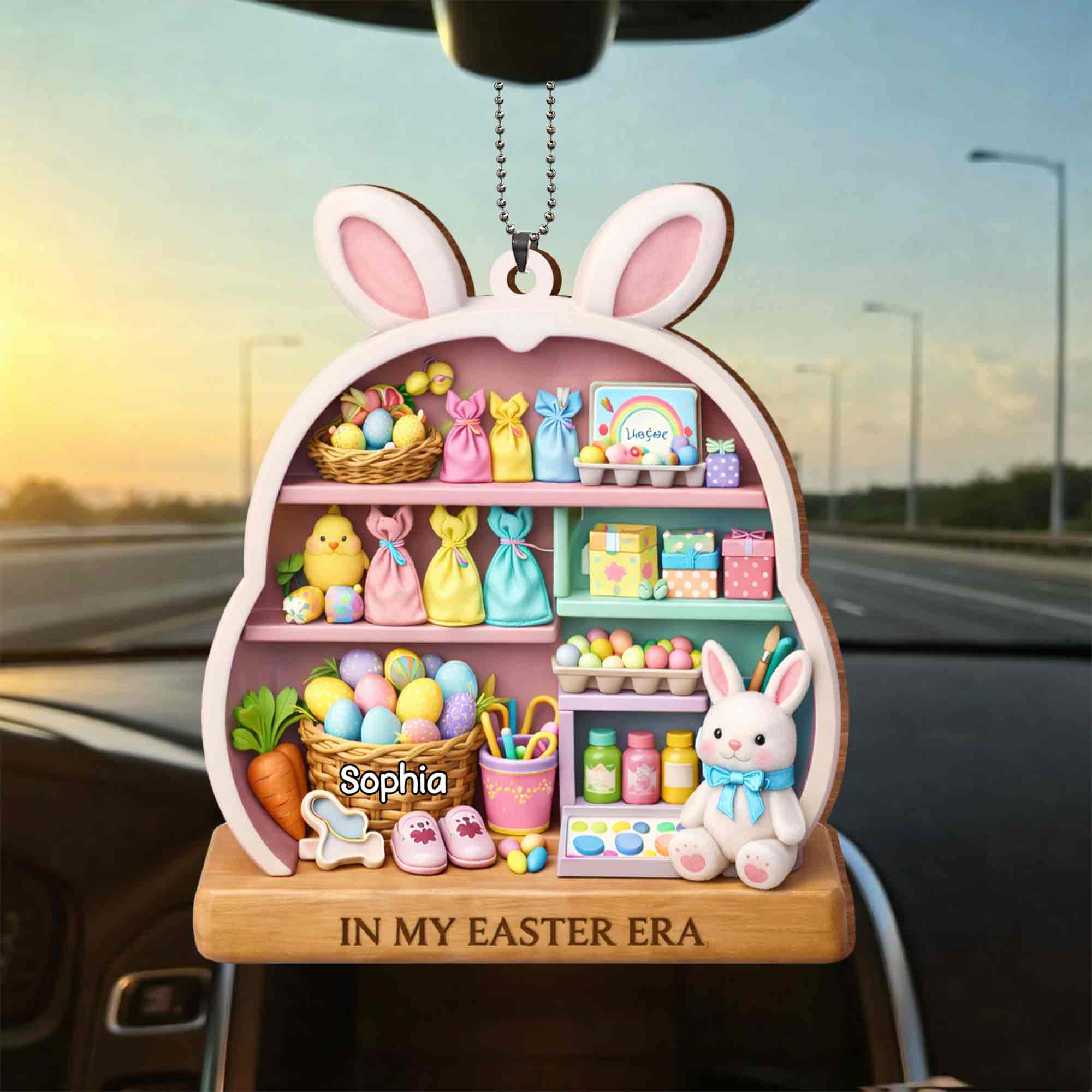 In My Easter Era With Bunny And Colorful Easter Eggs - Personalized Custom Wood Ornament, Car Hanging Ornament - FTH126_WCA - Image 8