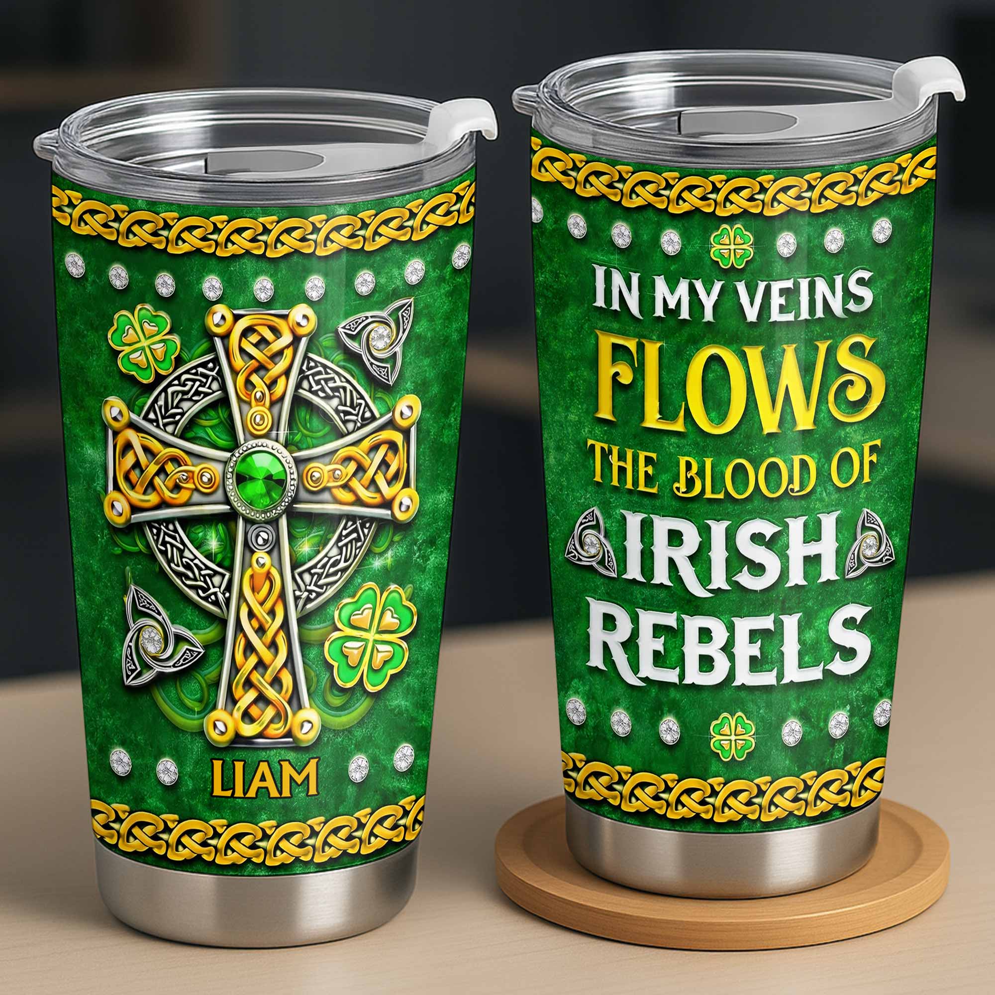 In My Veins Flows The Blood Of Irish Rebels Celtic Cross Shamrock - Personalized Custom Stainless Steel Tumbler 20oz 30oz - HOB129_TB - Image 9