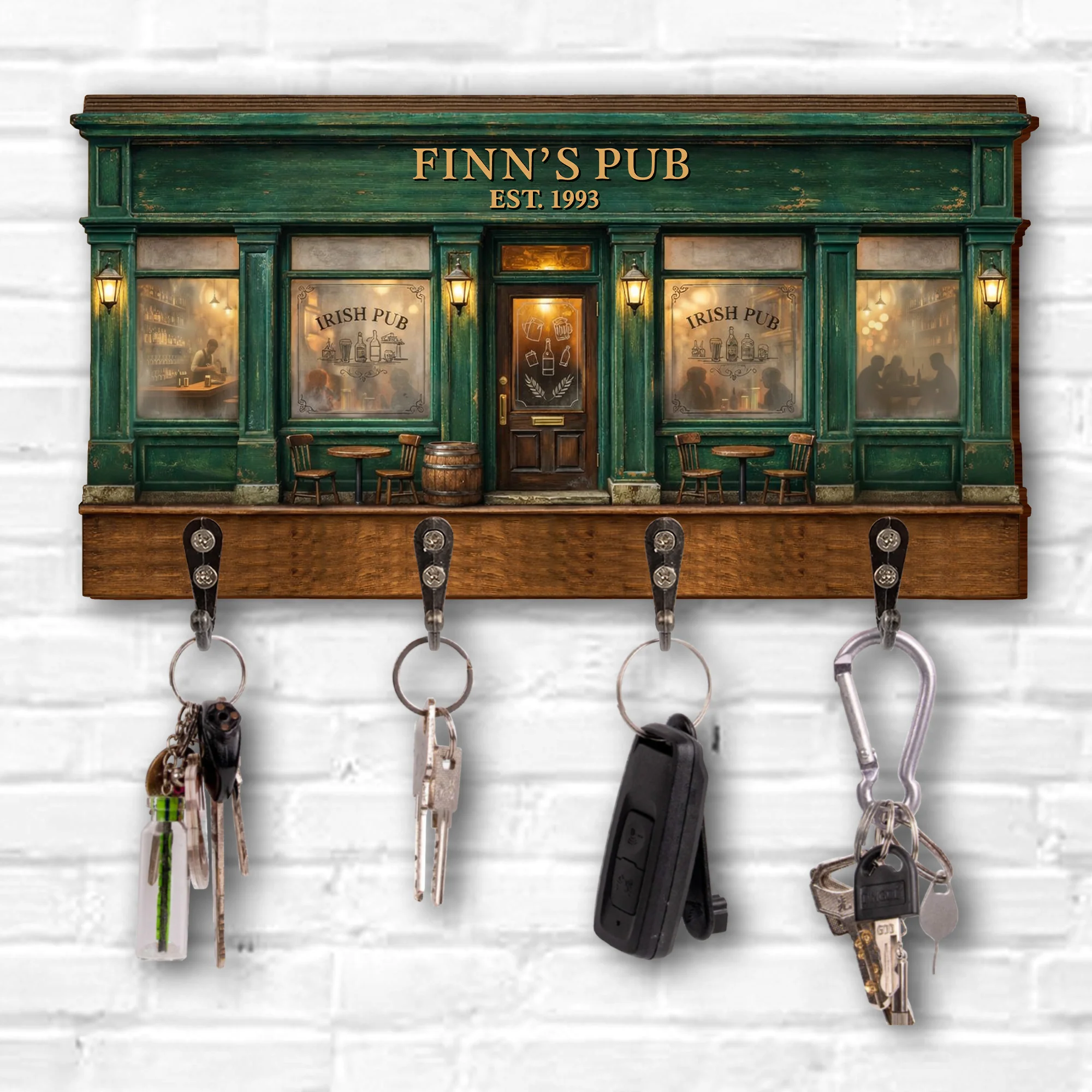 Irish Pub Design With Storefront Bar And Lanterns - Personalized Key Holder - FAM802_KHO - Image 3