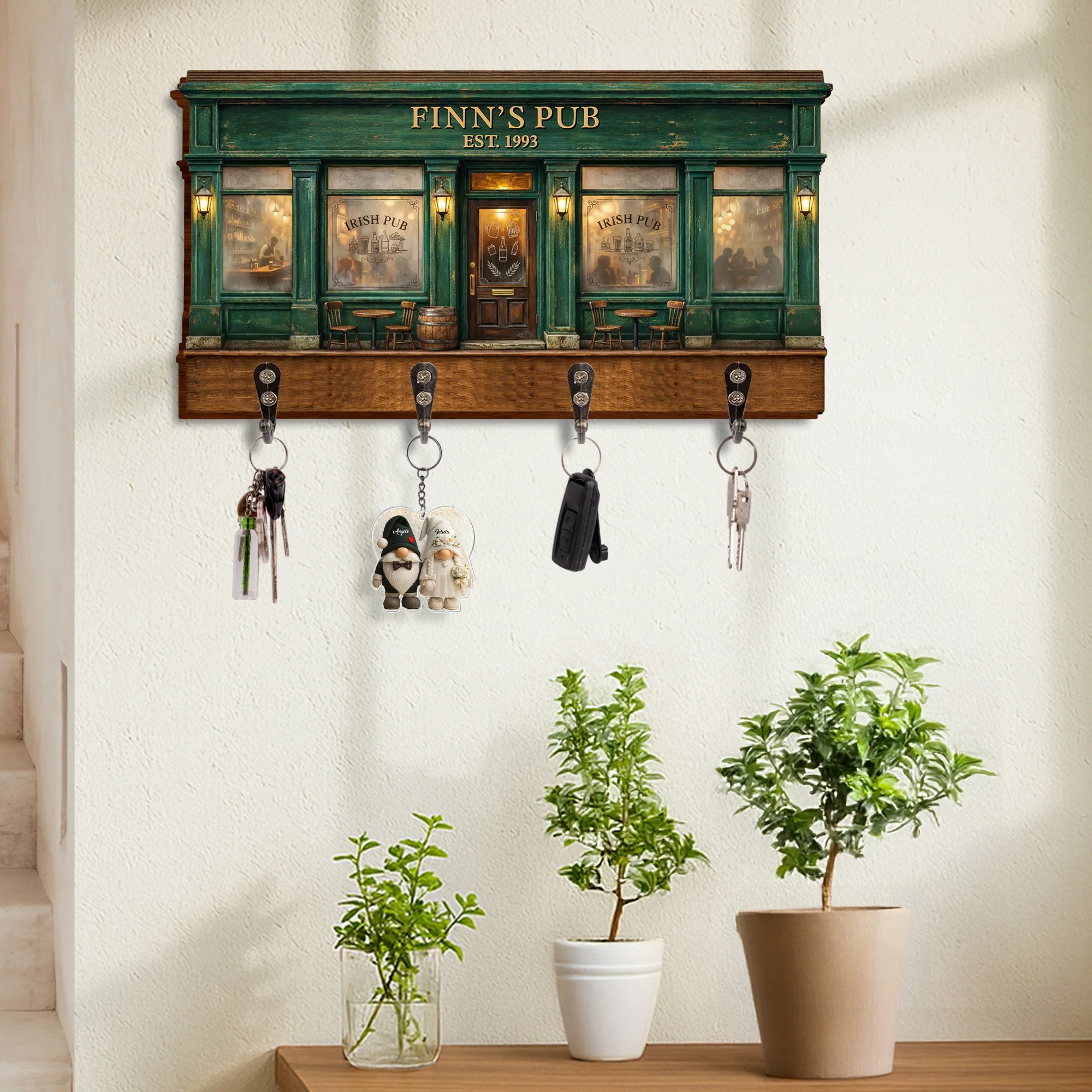 Irish Pub Design With Storefront Bar And Lanterns - Personalized Key Holder - FAM802_KHO - Image 6