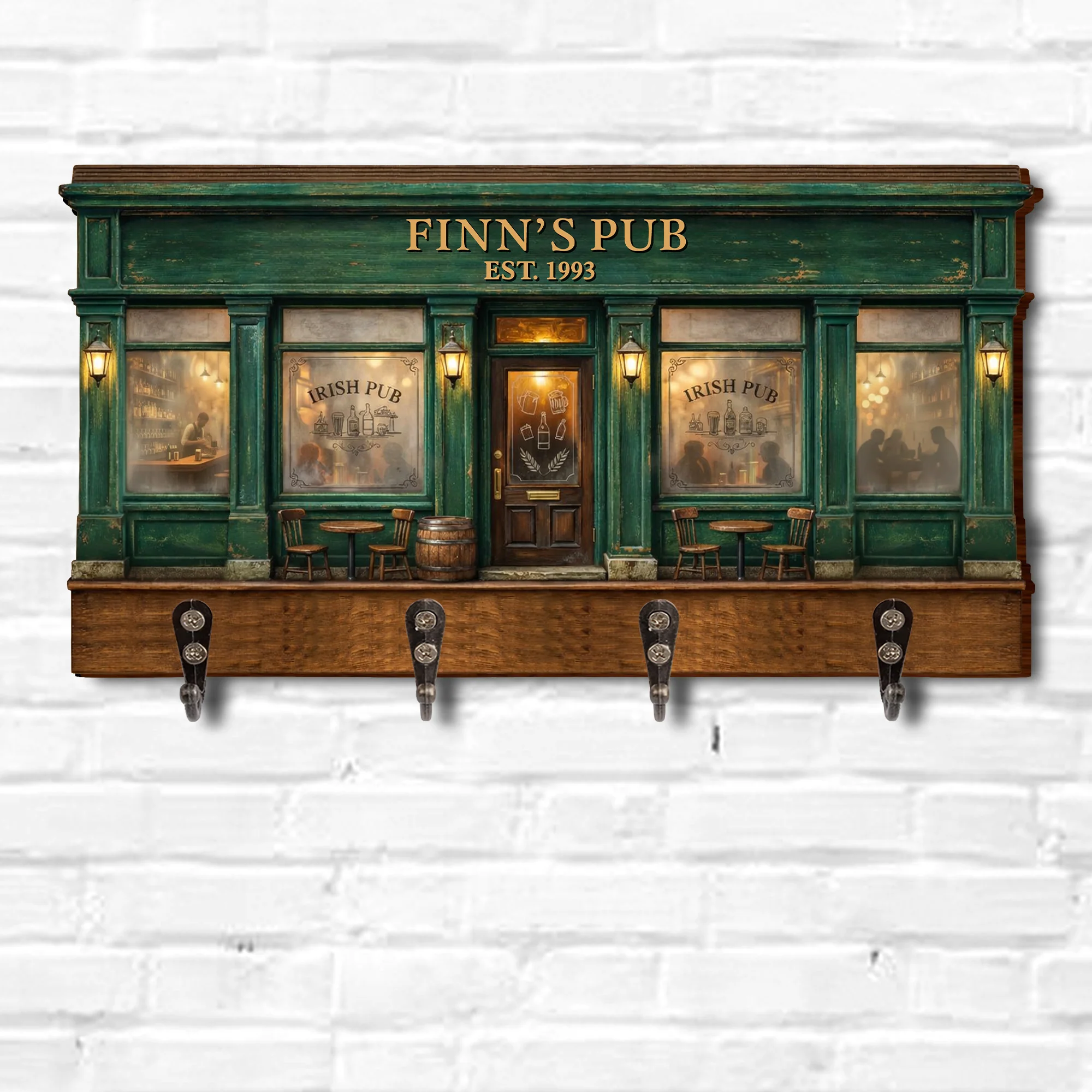 Irish Pub Design With Storefront Bar And Lanterns - Personalized Key Holder - FAM802_KHO - Image 7