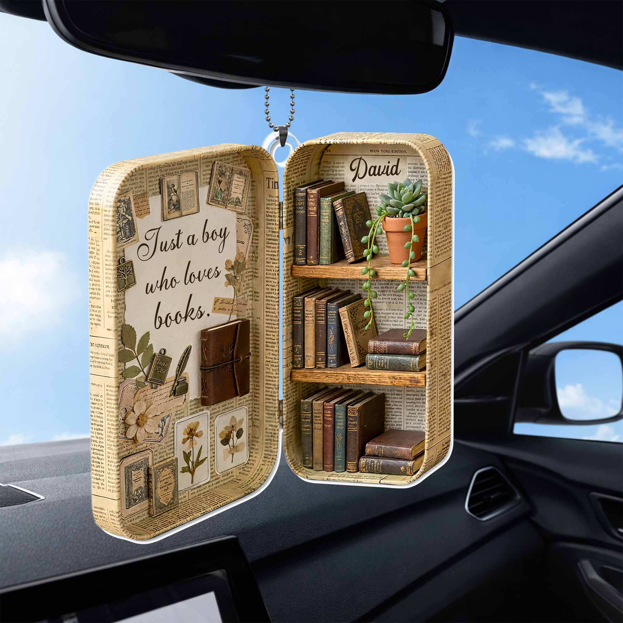 Just A Girl Who Loves Books Vintage Library Suitcase And Bookshelf - Personalized Custom Acrylic Ornament, Car Hanging Ornament - BLV090_ACA - Image 6