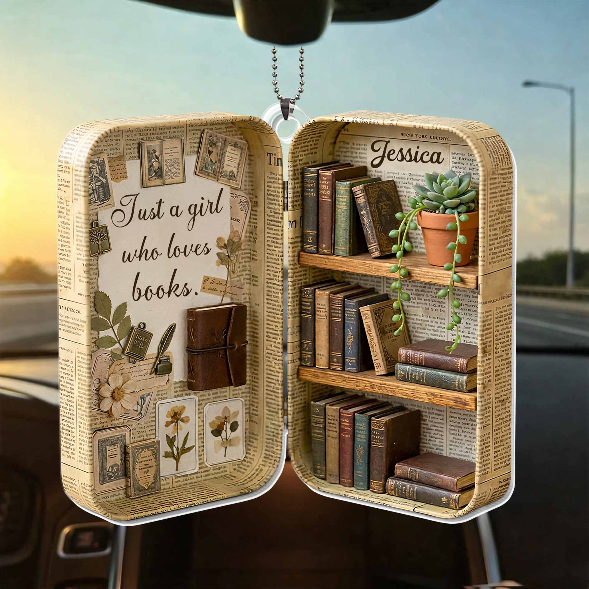 Just A Girl Who Loves Books Vintage Library Suitcase And Bookshelf - Personalized Custom Acrylic Ornament, Car Hanging Ornament - BLV090_ACA - Image 8