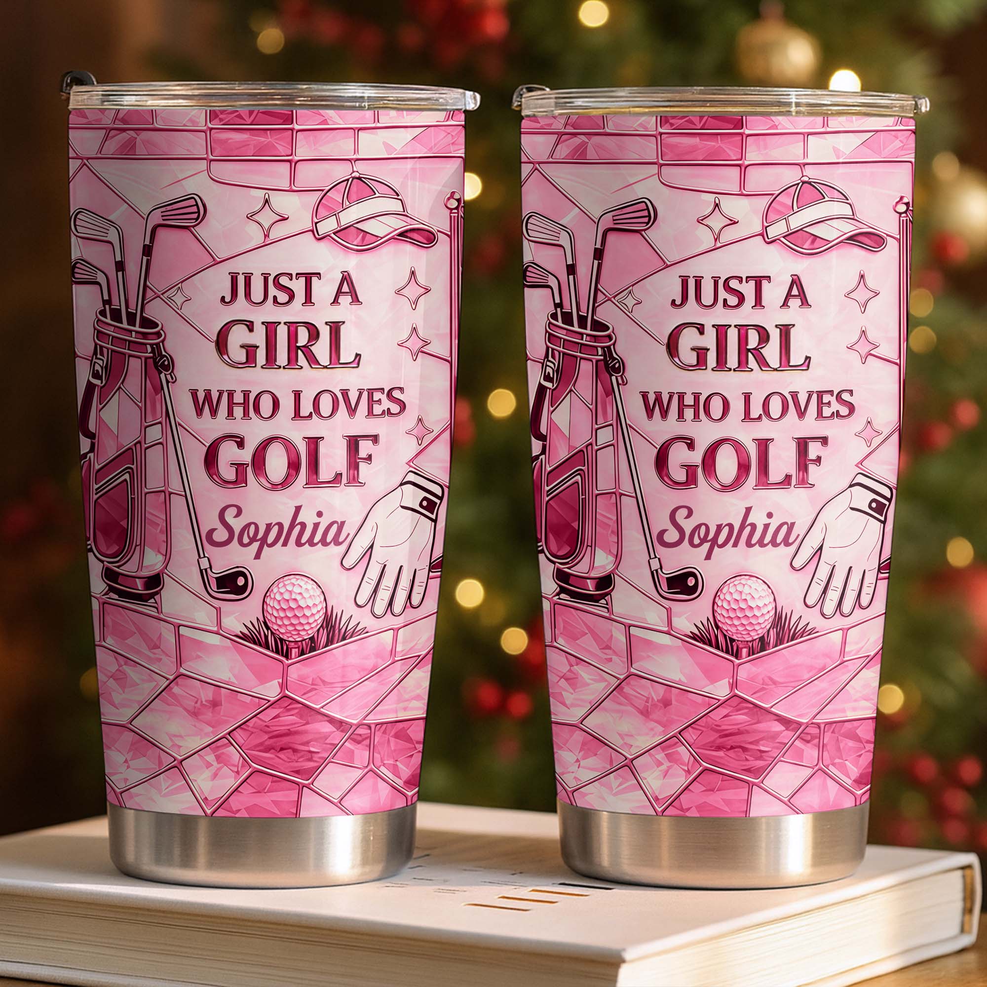 Just A Girl Who Loves Golf With Pink Stained Glass Art - Personalized Custom Stainless Steel Tumbler 20oz 30oz - GOLF020_TB - Image 4