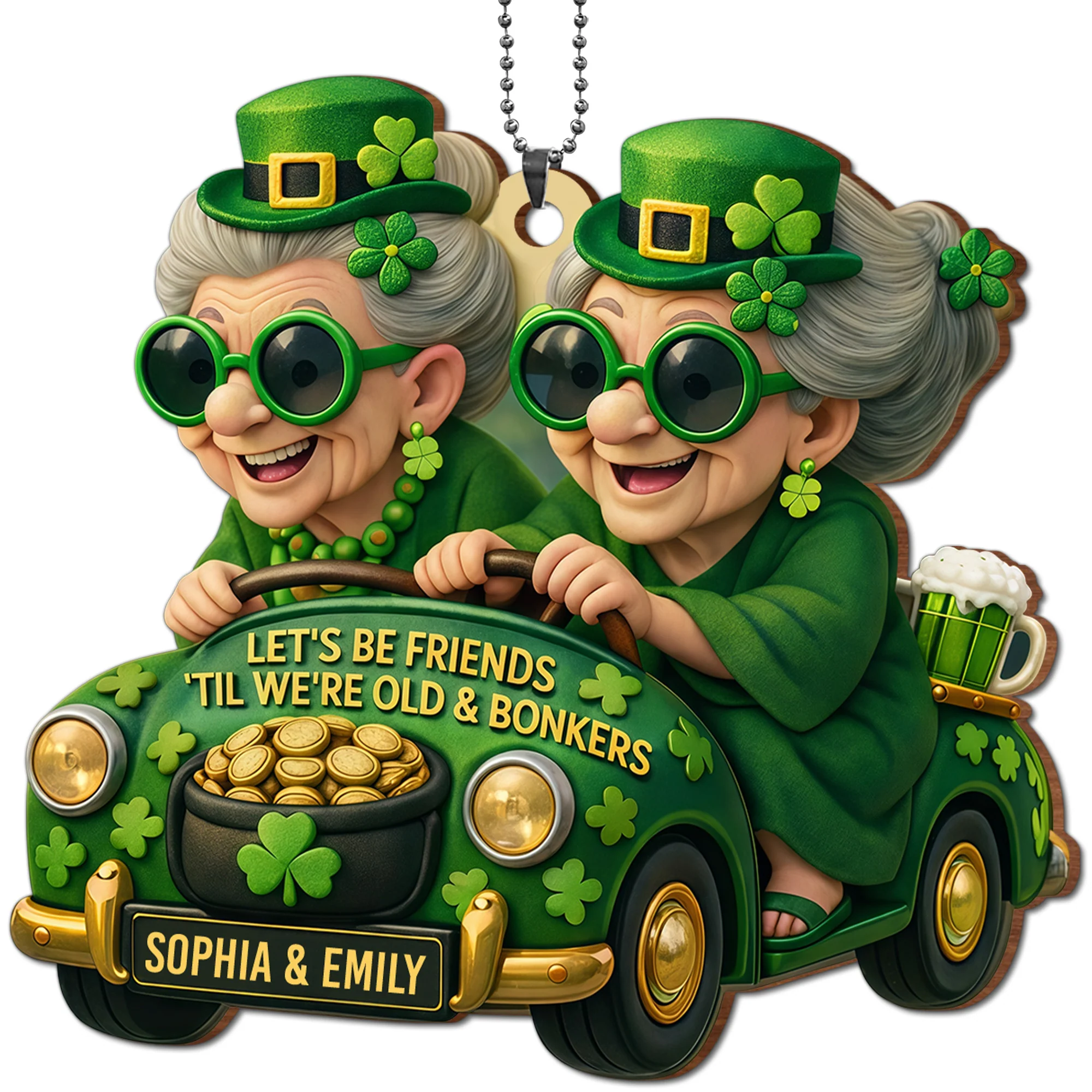 Let's Be Friends 'Til We're Old And Bonkers With Two Besties In Car Shamrocks - Personalized Custom Wood Ornament, Car Hanging Ornament - BST540_WCA - Image 11