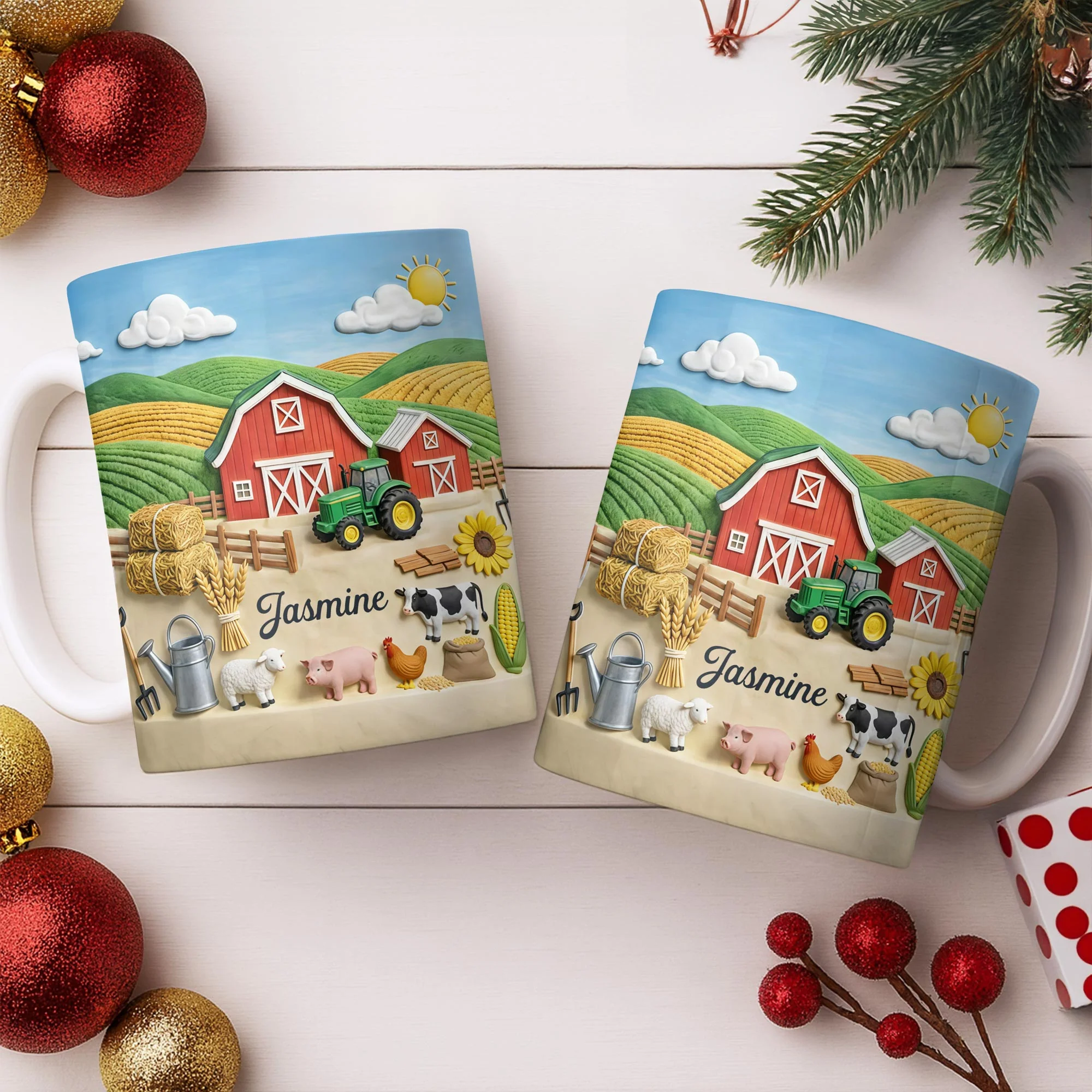 Life On The Farm Featuring Barn Tractor And Farm Animals - Personalized Custom Coffee Mug - FARM050_MG - Image 10
