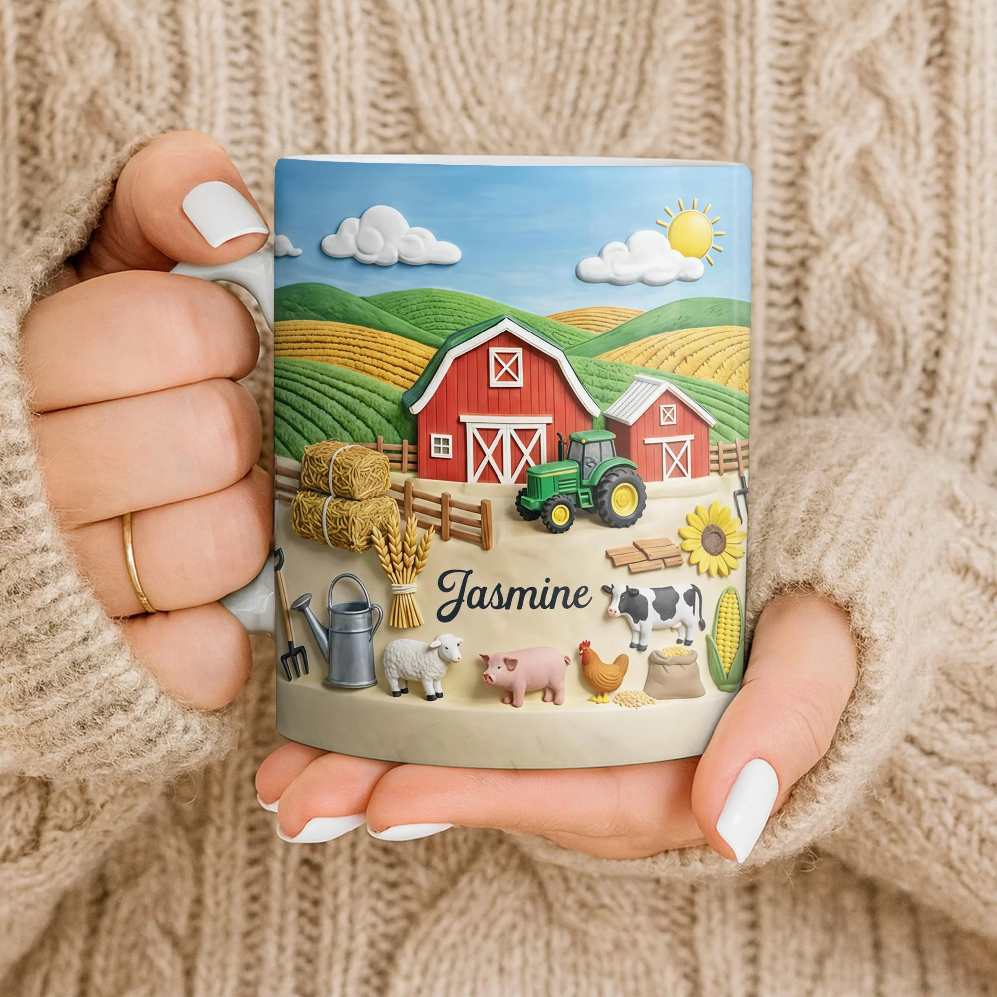 Life On The Farm Featuring Barn Tractor And Farm Animals - Personalized Custom Coffee Mug - FARM050_MG - Image 12