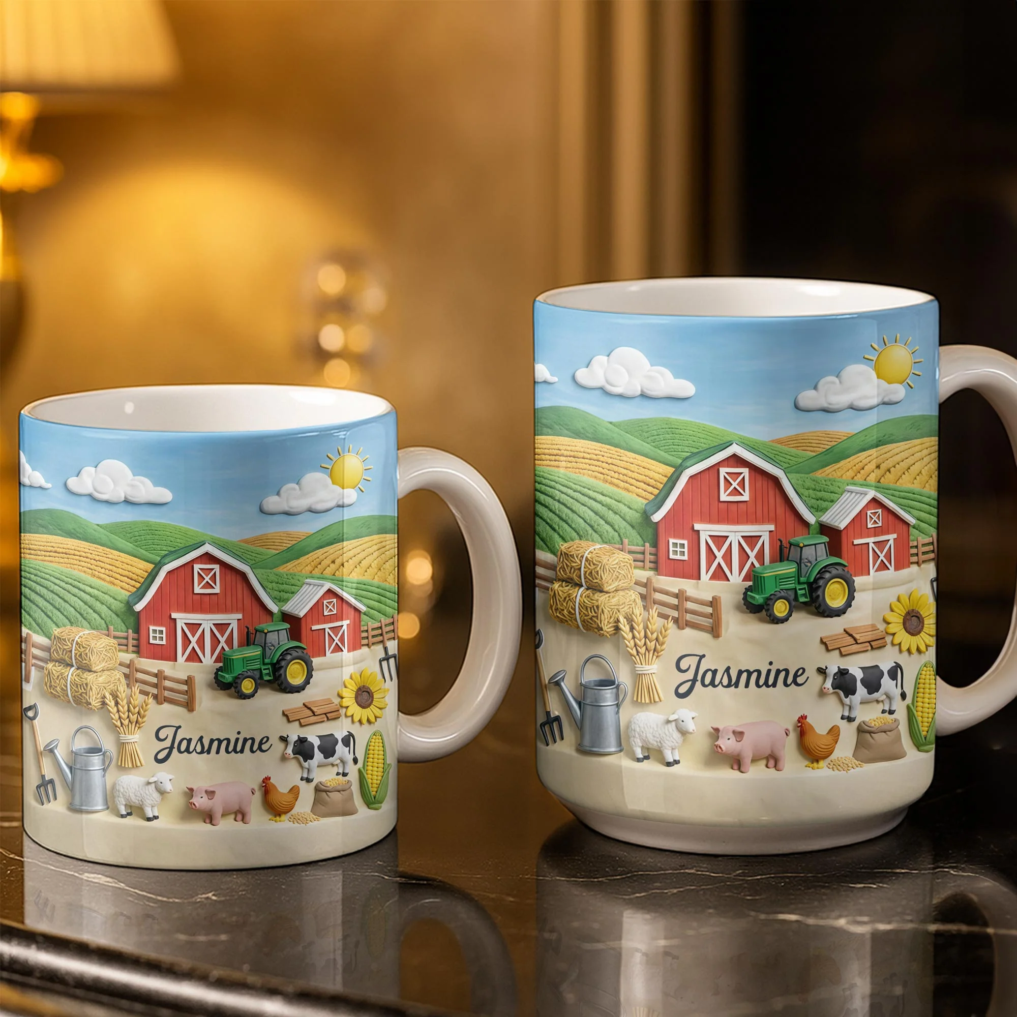 Life On The Farm Featuring Barn Tractor And Farm Animals - Personalized Custom Coffee Mug - FARM050_MG - Image 5