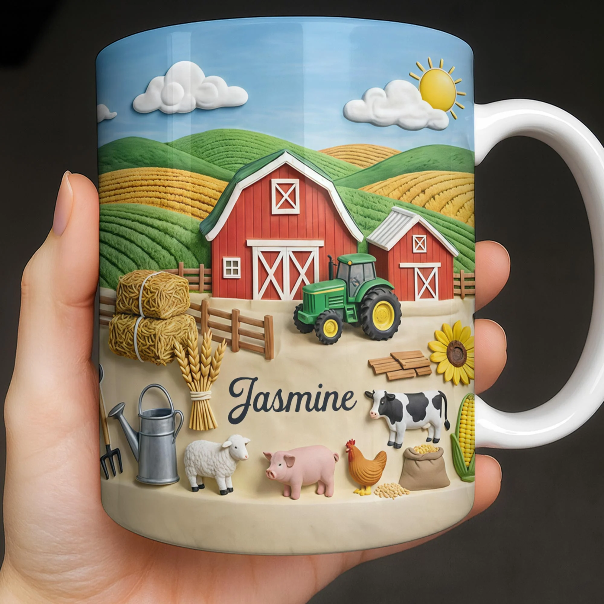 Life On The Farm Featuring Barn Tractor And Farm Animals - Personalized Custom Coffee Mug - FARM050_MG - Image 6
