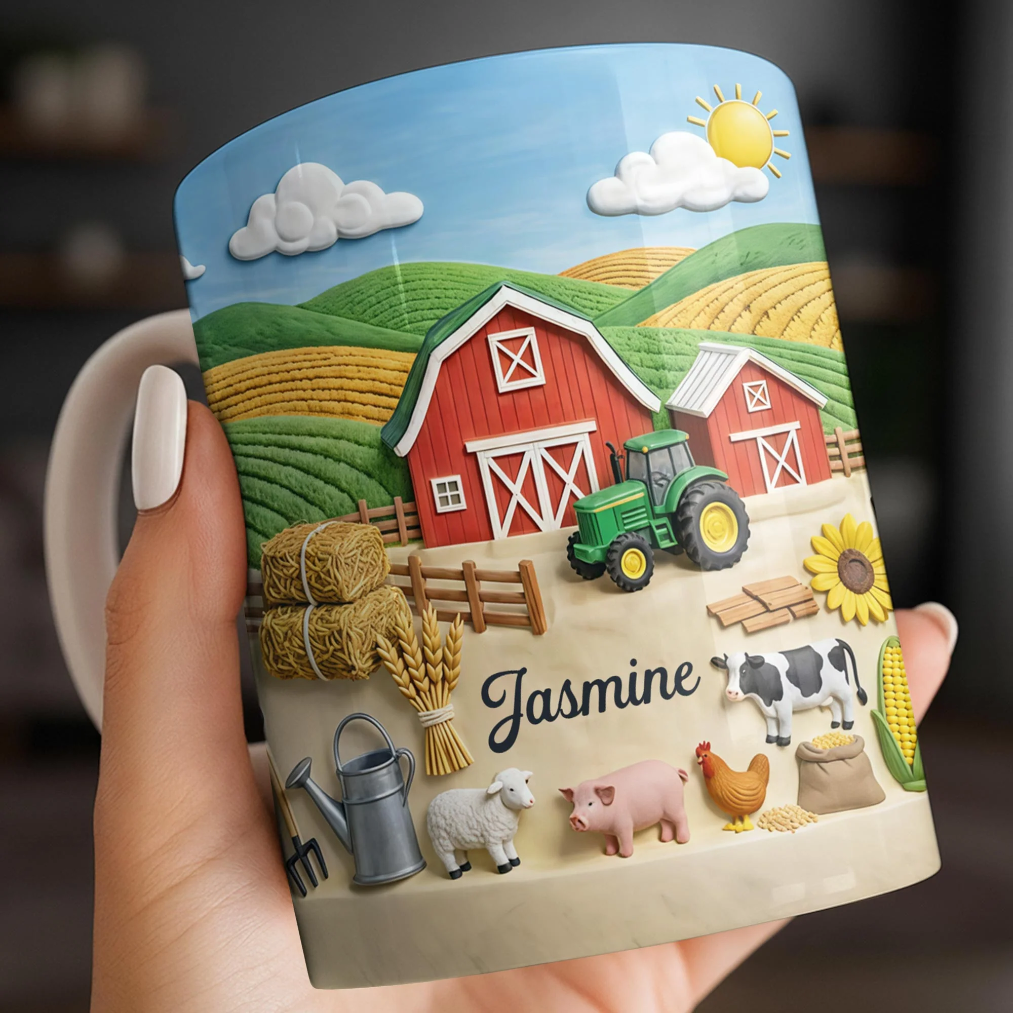 Life On The Farm Featuring Barn Tractor And Farm Animals - Personalized Custom Coffee Mug - FARM050_MG - Image 8