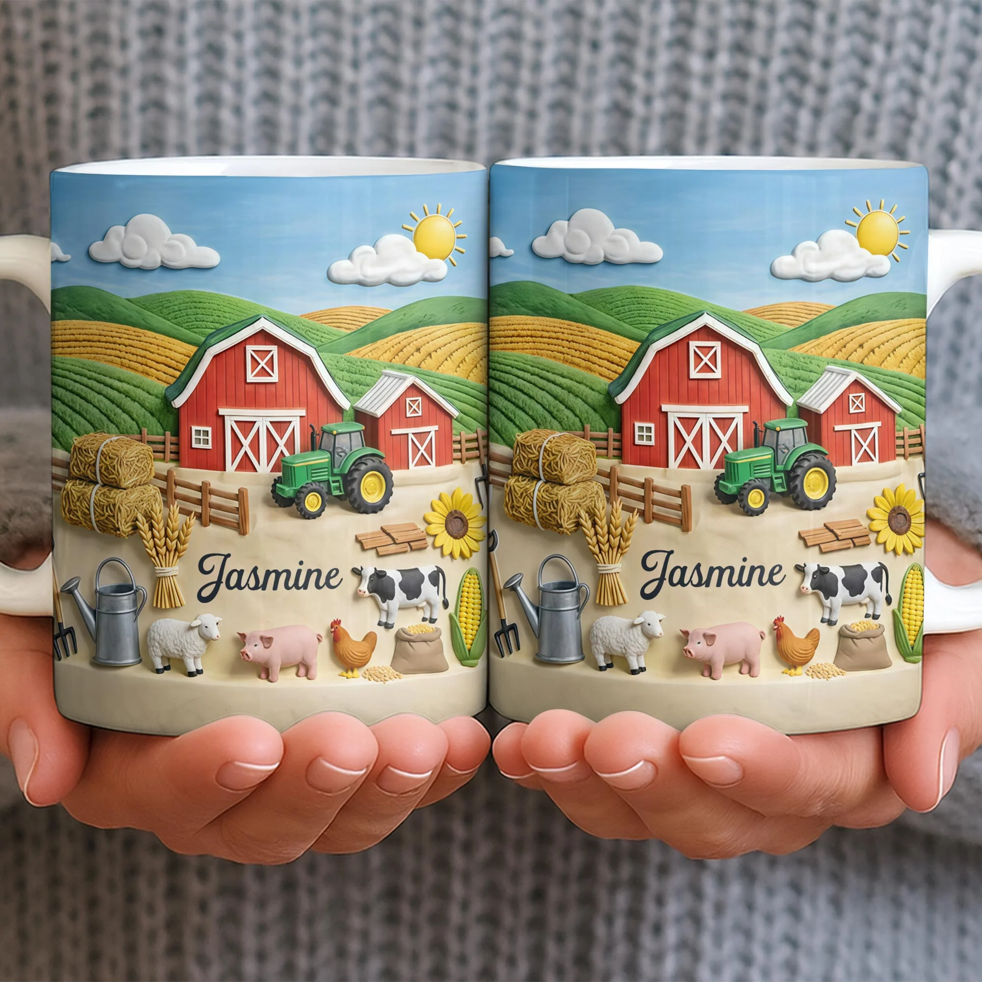 Life On The Farm Featuring Barn Tractor And Farm Animals - Personalized Custom Coffee Mug - FARM050_MG - Image 9