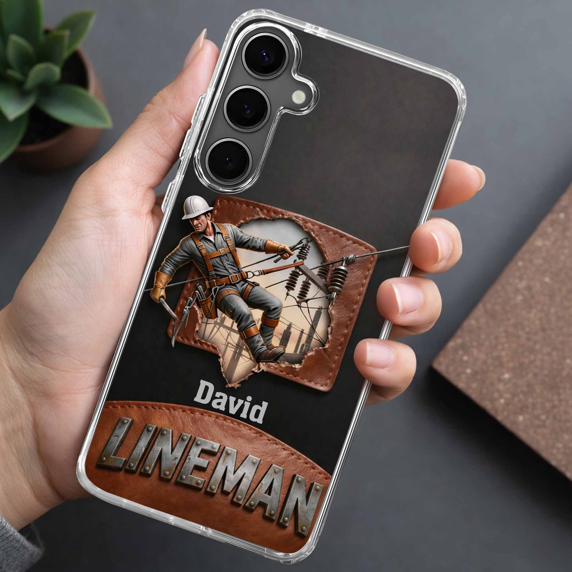 Lineman Utility Worker Working On Power Lines - Personalized Clear Phone Case - JBS132_PHC - Image 9