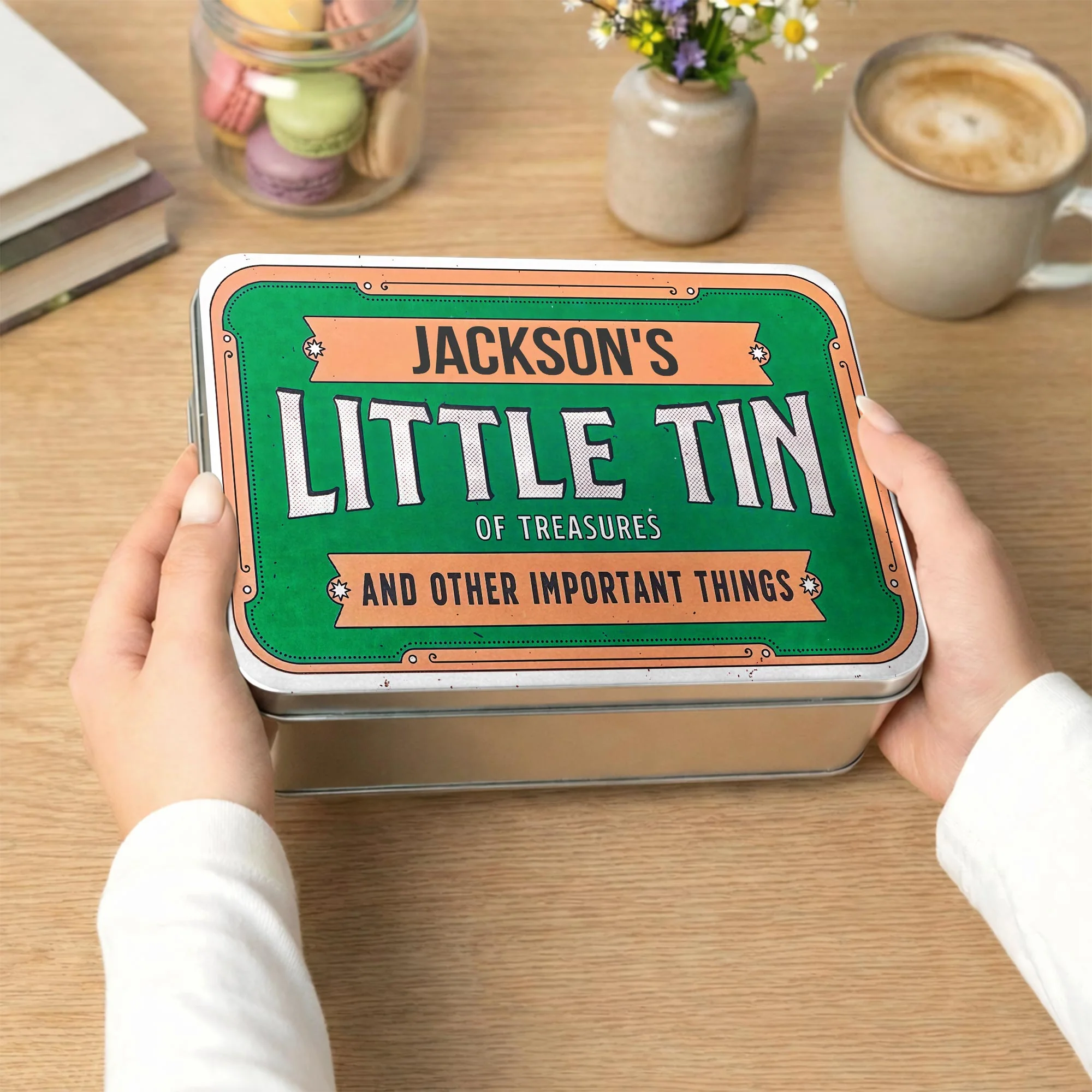 Little Tin Of Treasures And Other Important Things Vintage Frame Design - Personalized Cookie Tin Box - KID454_CTBOX - Image 3