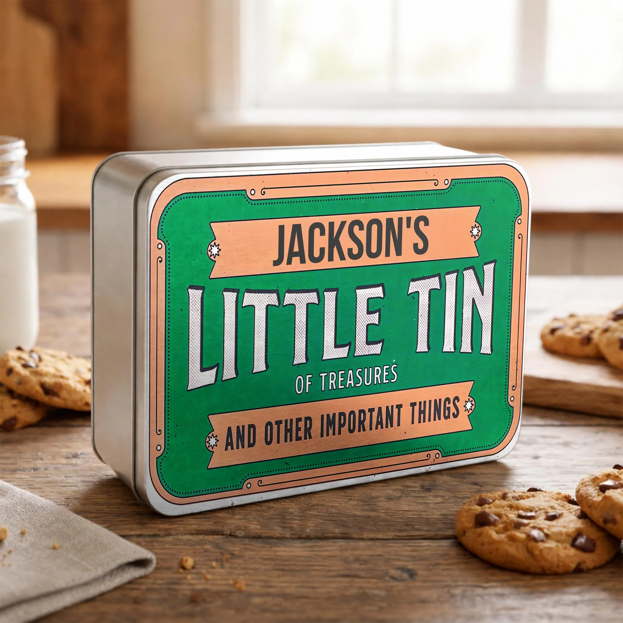 Little Tin Of Treasures And Other Important Things Vintage Frame Design - Personalized Cookie Tin Box - KID454_CTBOX - Image 5