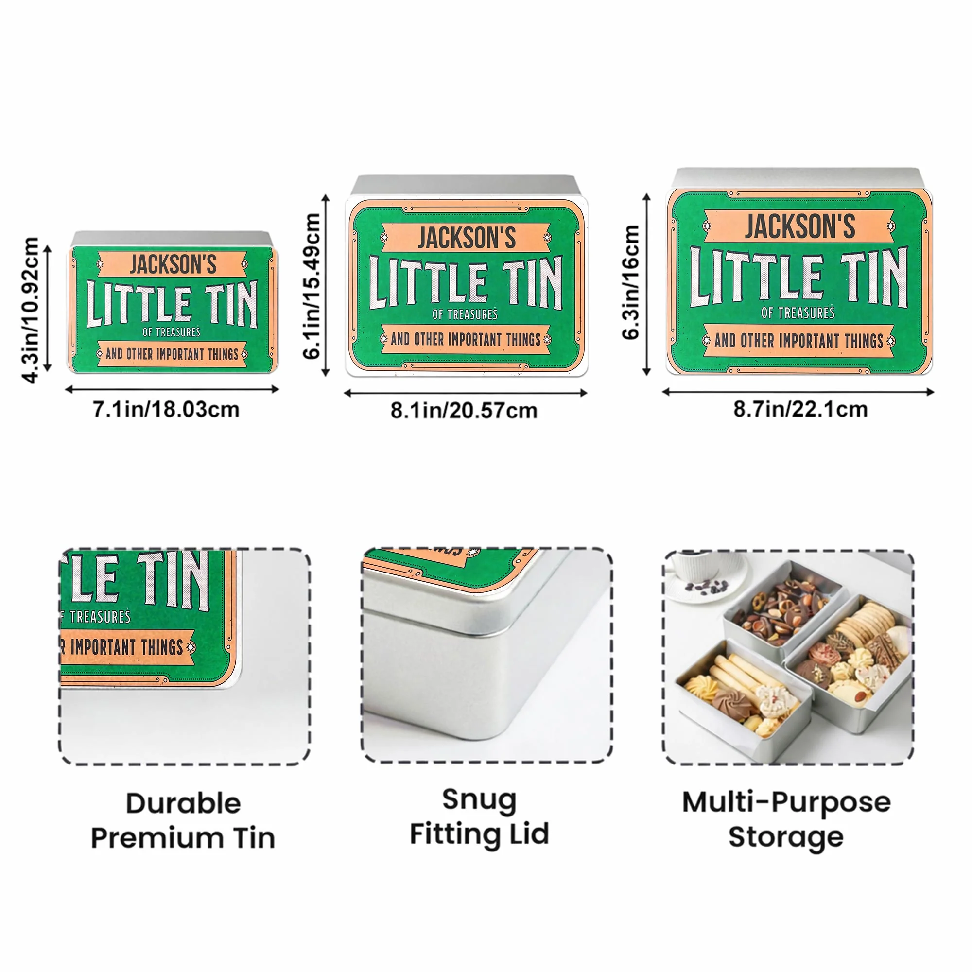 Little Tin Of Treasures And Other Important Things Vintage Frame Design - Personalized Cookie Tin Box - KID454_CTBOX - Image 6