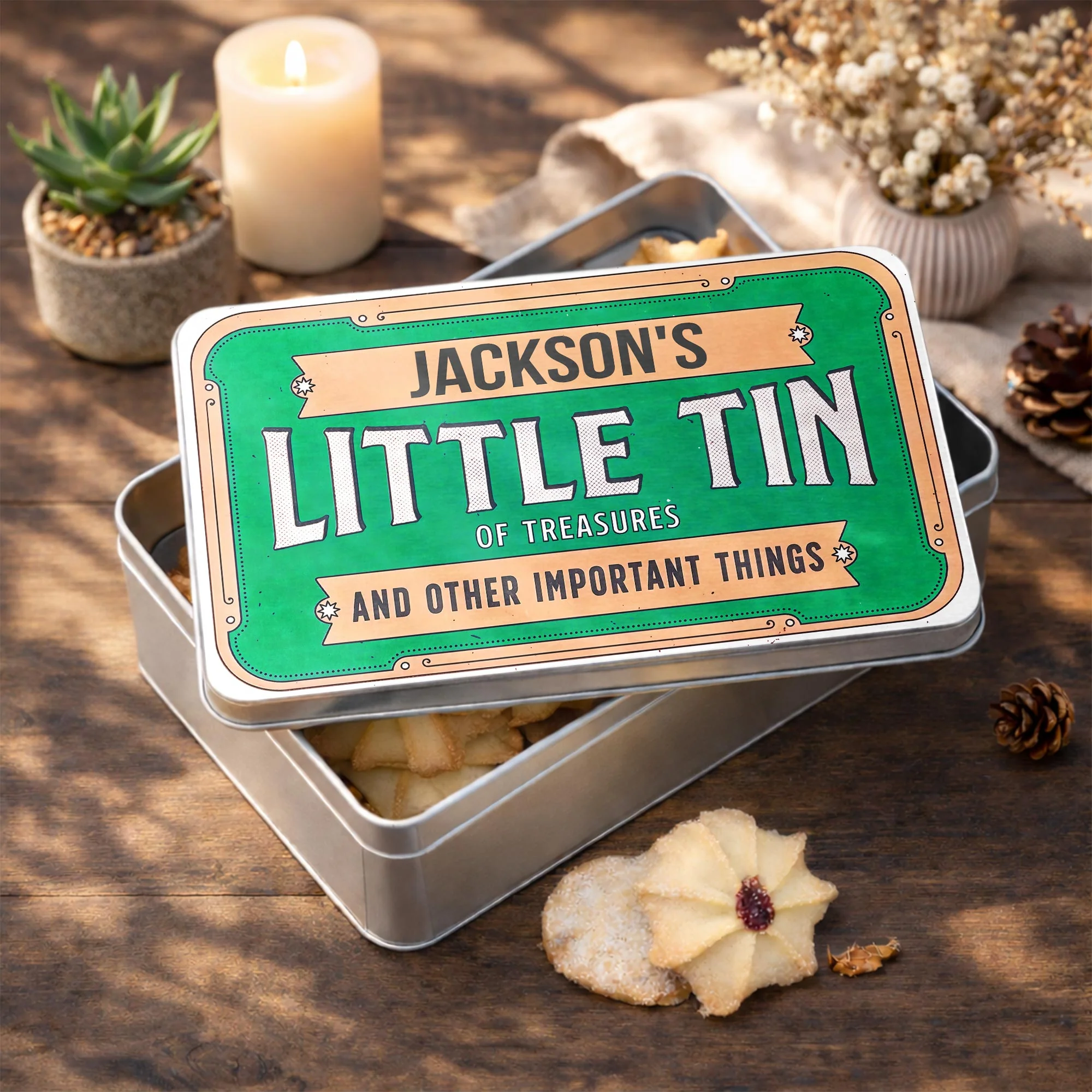 Little Tin Of Treasures And Other Important Things Vintage Frame Design - Personalized Cookie Tin Box - KID454_CTBOX - Image 7