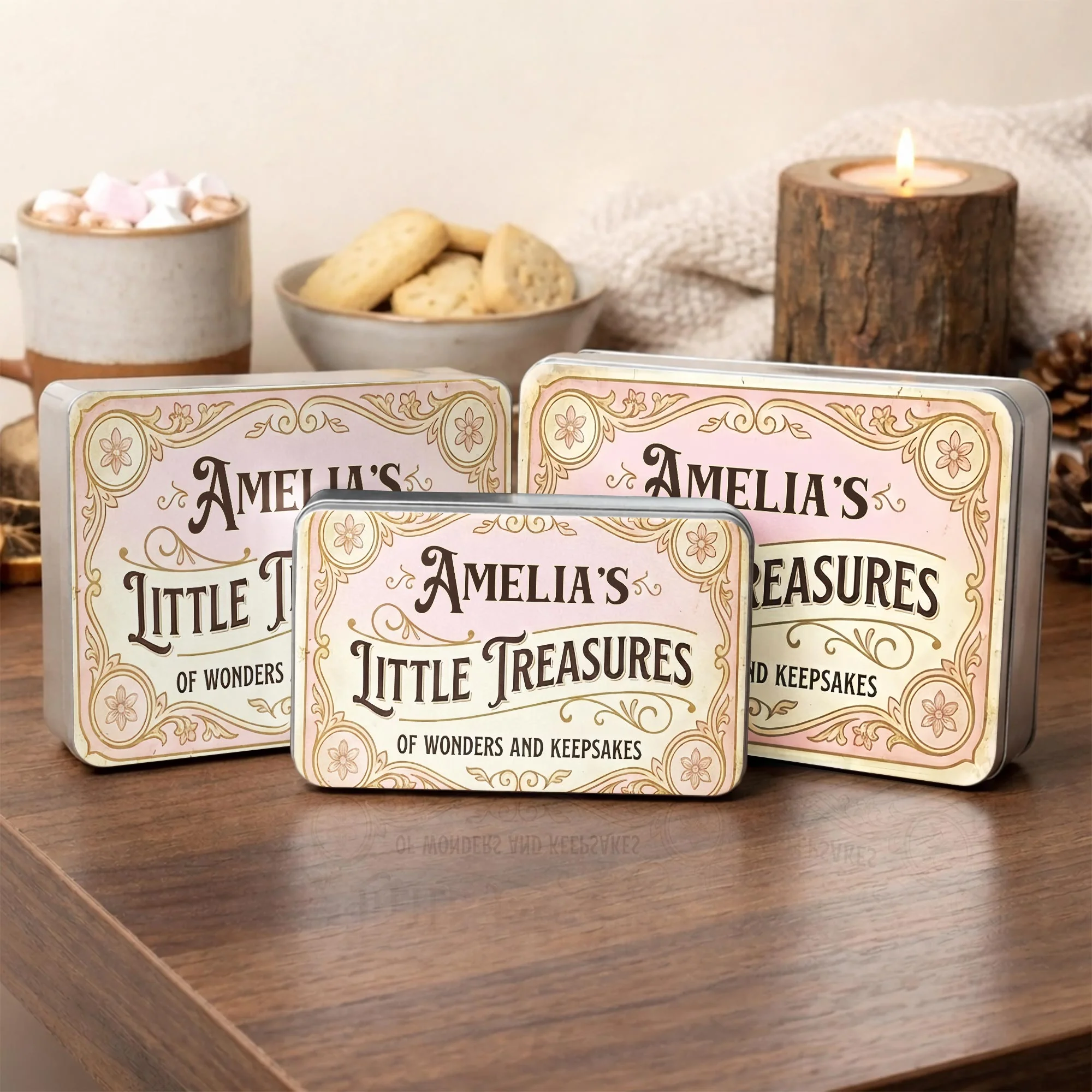 Little Treasures Of Wonders And Keepsakes Vintage Floral Border - Personalized Cookie Tin Box - KID455_CTBOX - Image 4