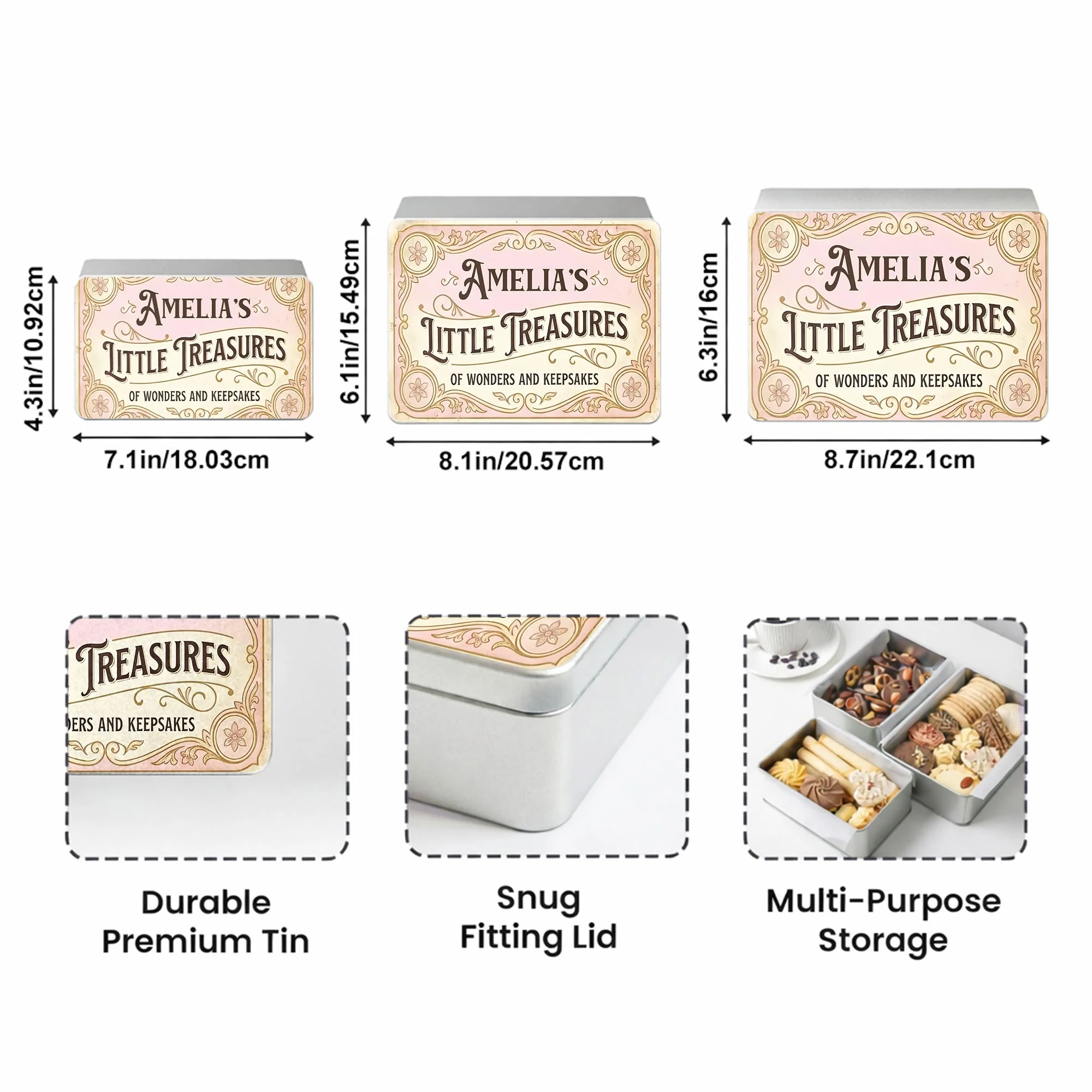 Little Treasures Of Wonders And Keepsakes Vintage Floral Border - Personalized Cookie Tin Box - KID455_CTBOX - Image 6