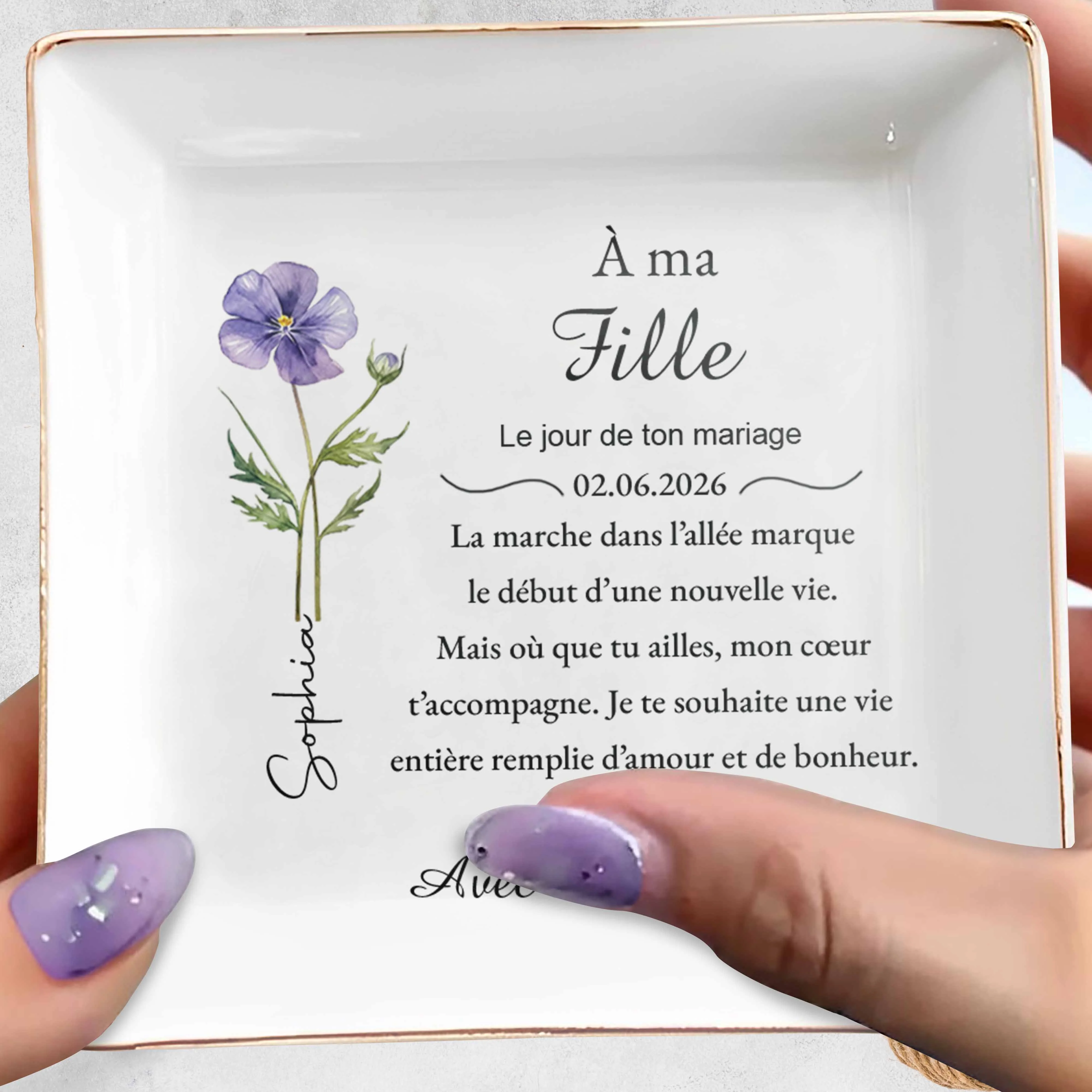À Ma Fille Le Jour De Ton Mariage Birth Month Flower - Personalized Custom Jewelry Dish, Square Ceramic Dish - DAU359_SCRD - Image 7