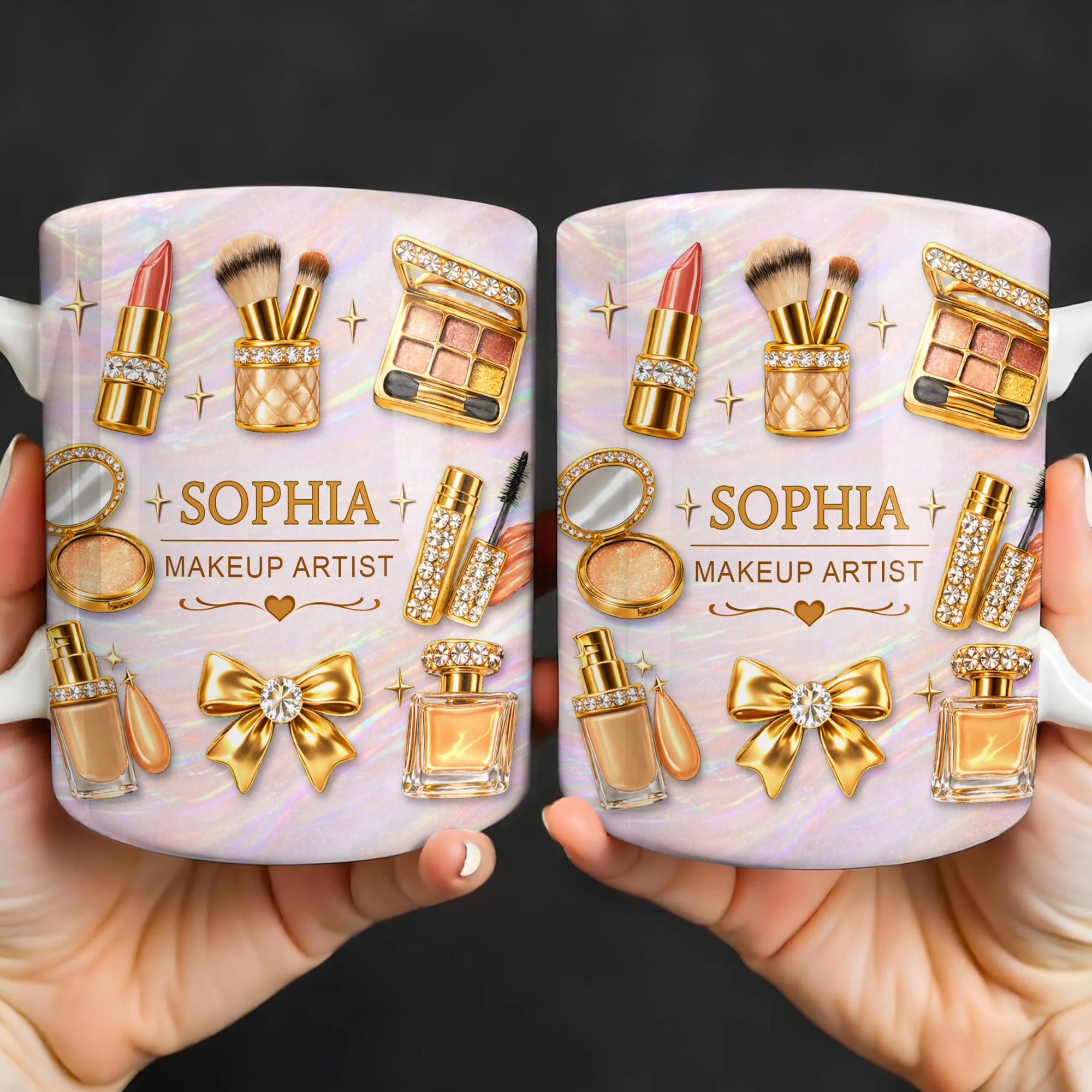 Makeup Artist With Lipstick Palette And Brushes Beauty Design - Personalized Custom Coffee Mug - JBS164_MG - Image 2