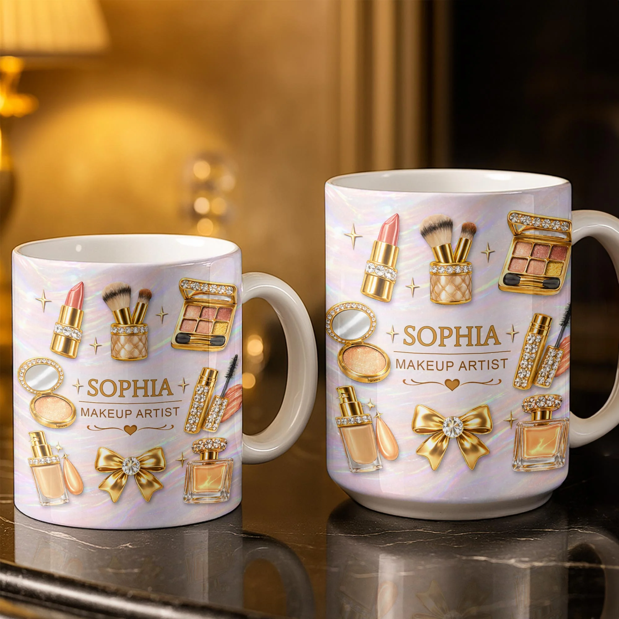 Makeup Artist With Lipstick Palette And Brushes Beauty Design - Personalized Custom Coffee Mug - JBS164_MG - Image 4