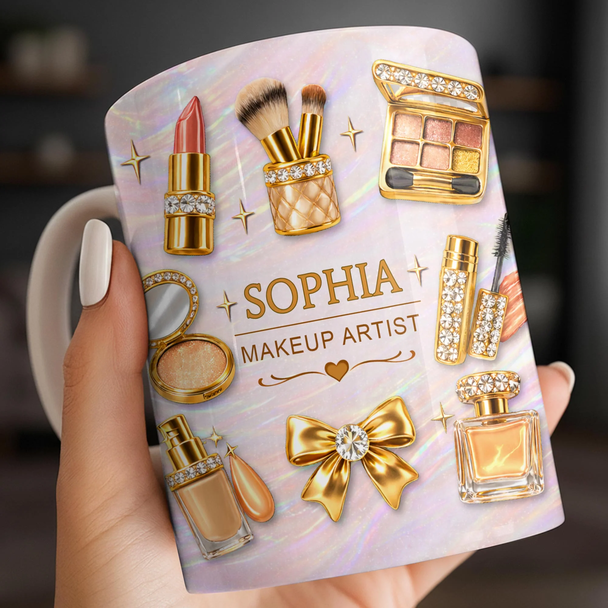 Makeup Artist With Lipstick Palette And Brushes Beauty Design - Personalized Custom Coffee Mug - JBS164_MG - Image 5