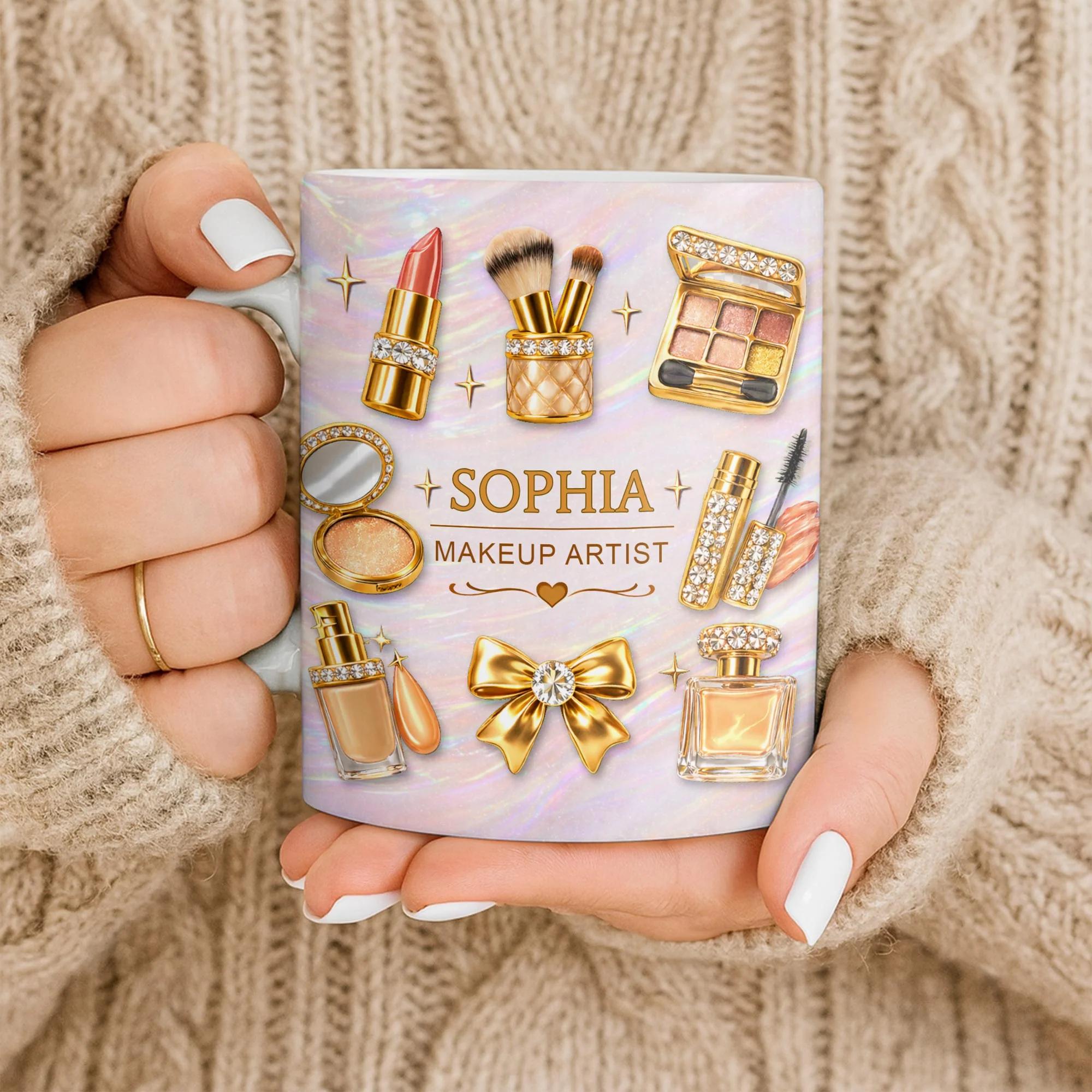 Makeup Artist With Lipstick Palette And Brushes Beauty Design - Personalized Custom Coffee Mug - JBS164_MG - Image 9
