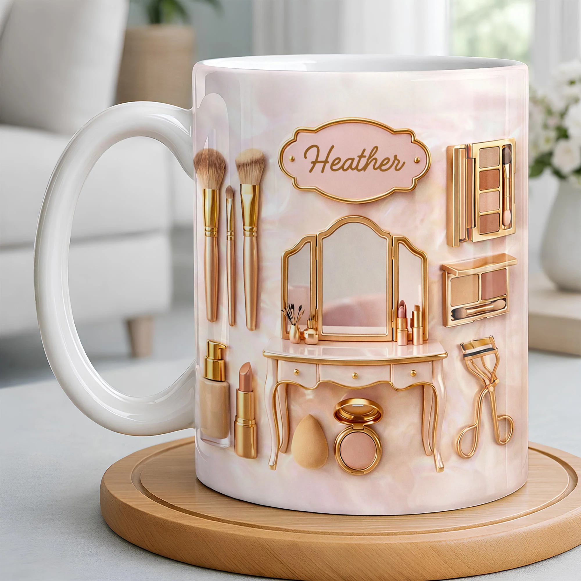 Makeup Is My Art Vanity And Cosmetic Brushes Design - Personalized Custom Coffee Mug - HOB152_MG - Image 3