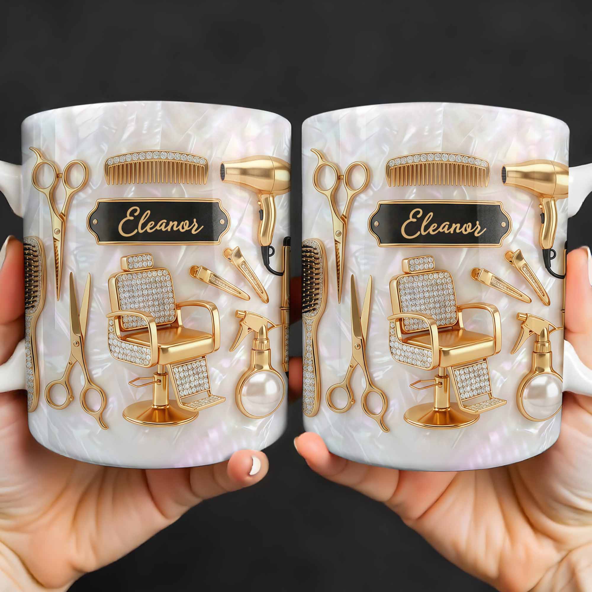 Master of Style Gold Salon Chair Scissors and Professional Hair Artistry - Personalized Custom Coffee Mug - JBS132_MG - Image 2