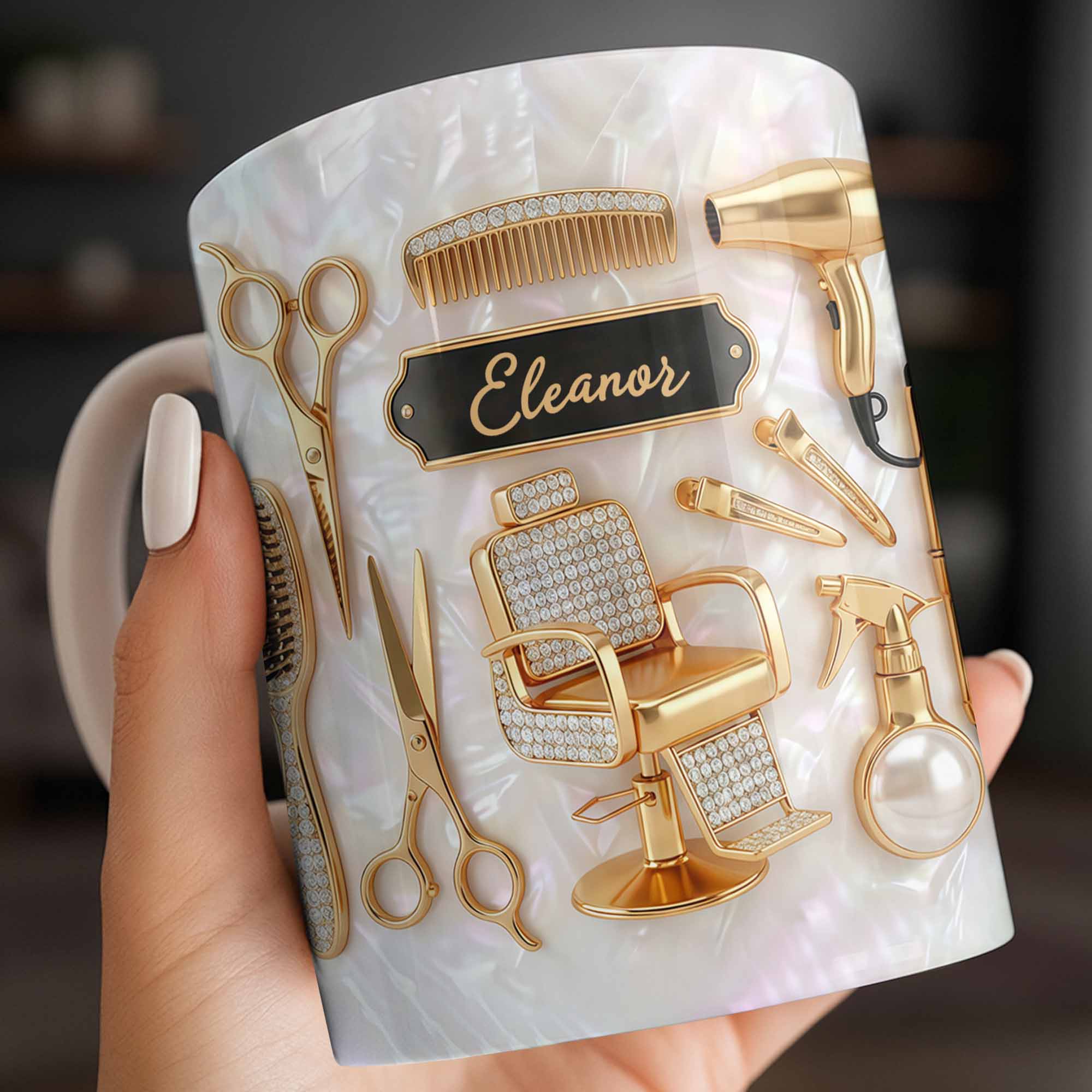 Master of Style Gold Salon Chair Scissors and Professional Hair Artistry - Personalized Custom Coffee Mug - JBS132_MG - Image 5