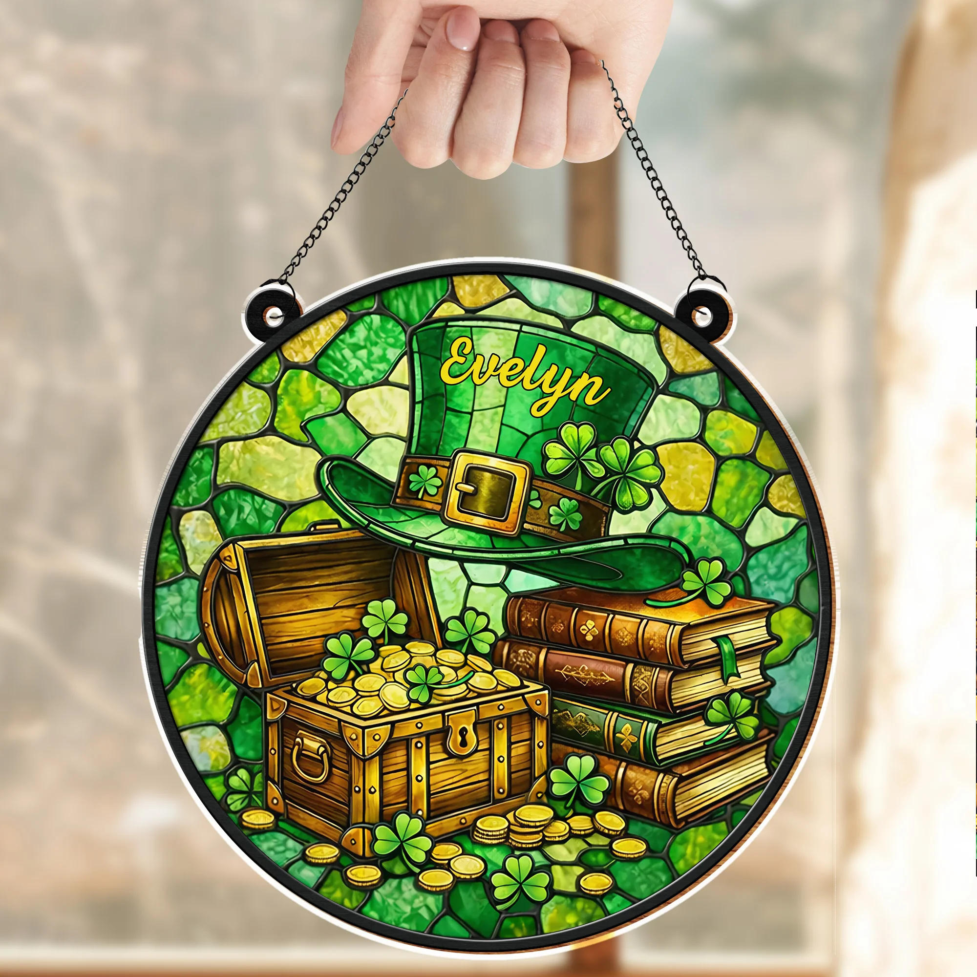 May Luck Be With You Always Leprechaun Hat And Treasure Chest - Personalized Custom Suncatcher - FAM787_CSUN - Image 6