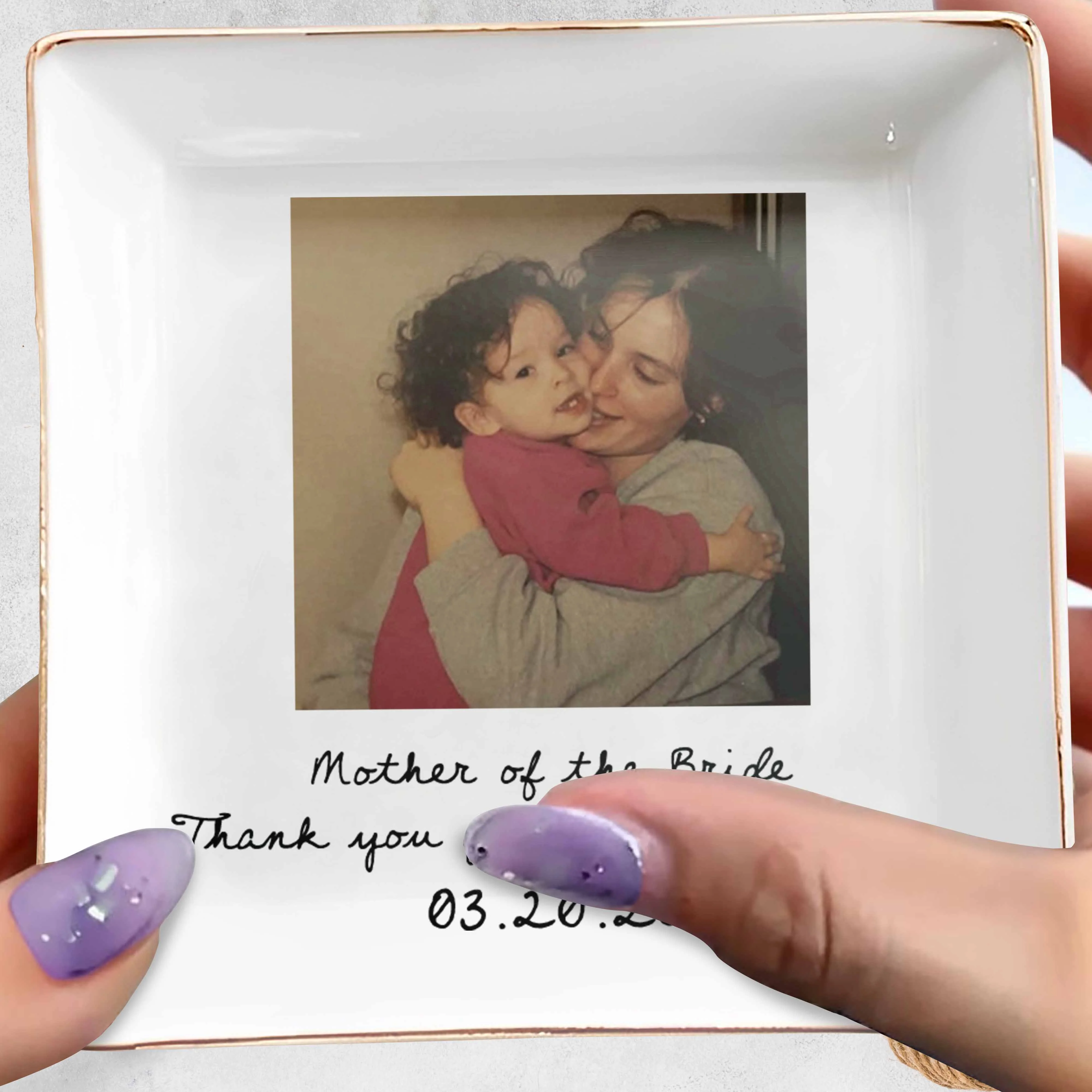 Mother Of The Bride Thank You For Being My Mama Custom Photo - Personalized Custom Jewelry Dish, Square Ceramic Dish - MOM207_SCRD - Image 5