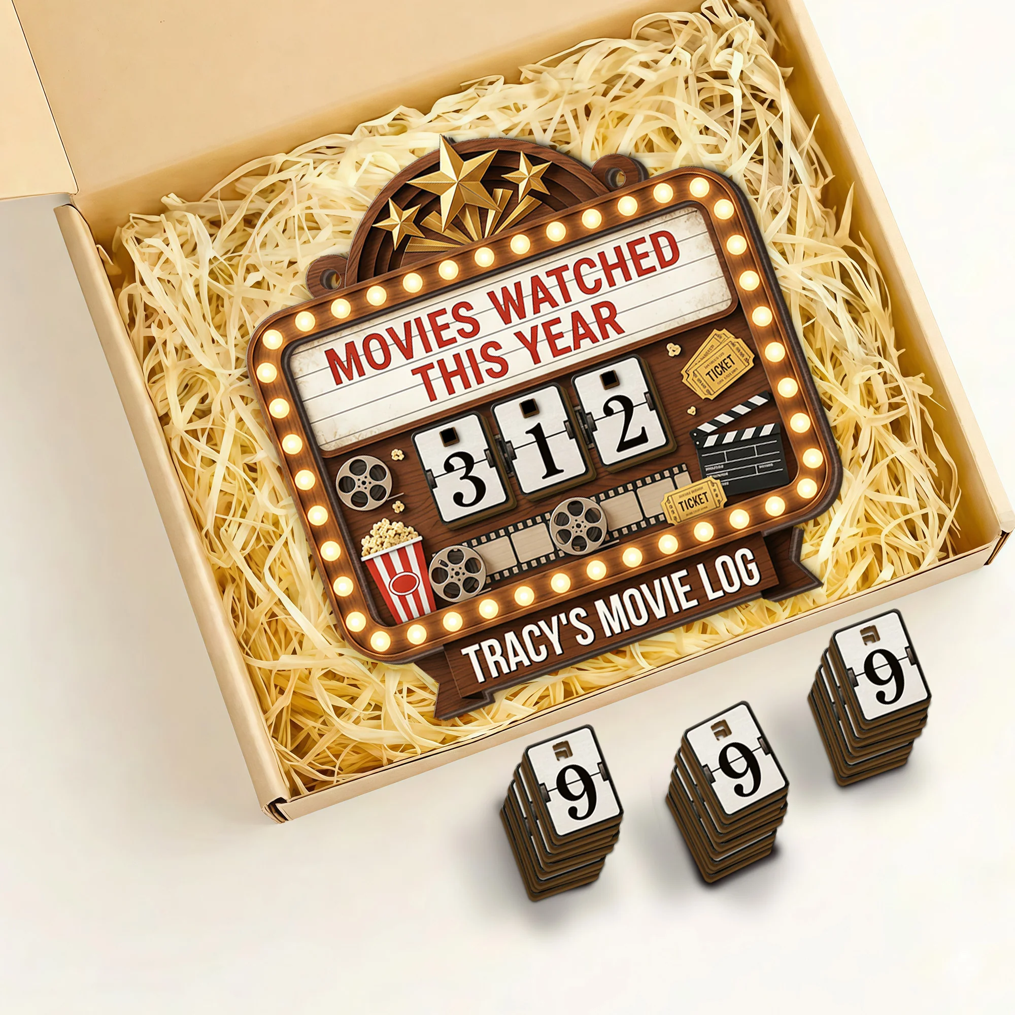 Movies Watched This Year Movie Log Theater Marquee With Popcorn And Film Reel - Personalized Custom Tracker Sign - HOB144_TRASIG - Image 4