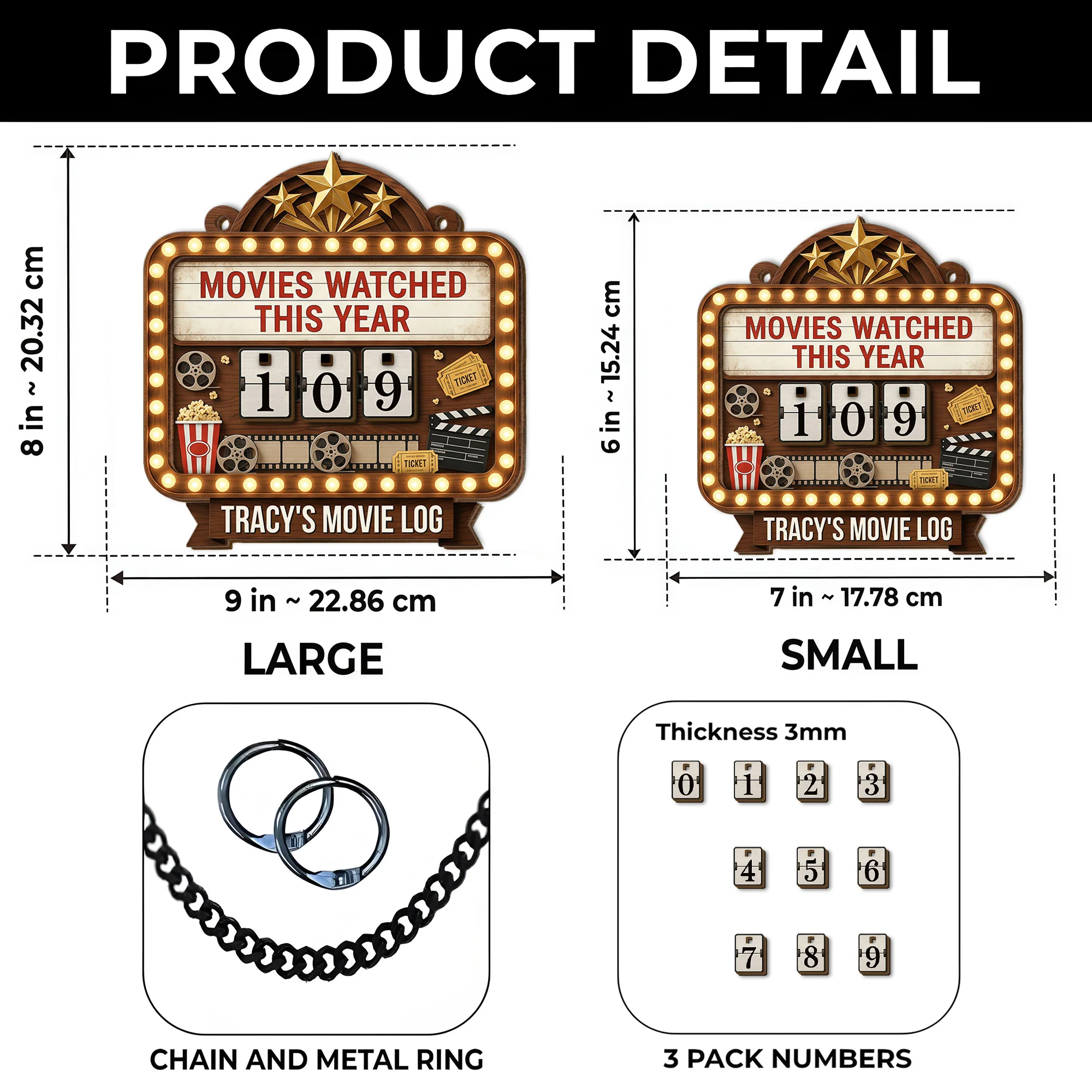 Movies Watched This Year Movie Log Theater Marquee With Popcorn And Film Reel - Personalized Custom Tracker Sign - HOB144_TRASIG - Image 6