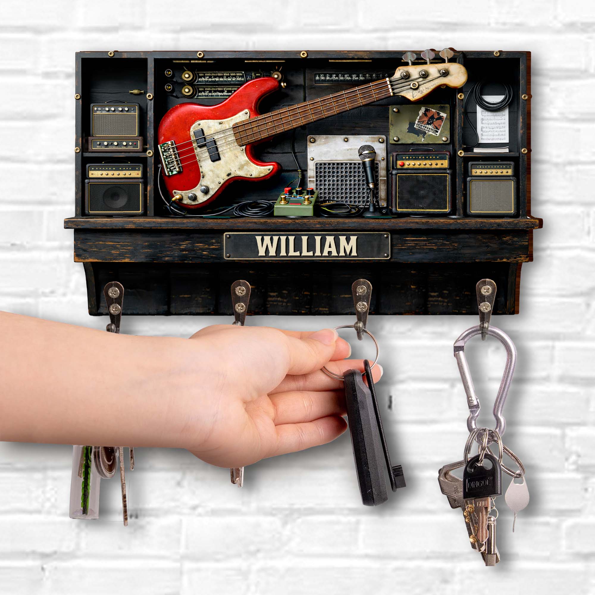 Music Is Life Rock Your World Bass Guitar And Amplifier - Personalized Key Holder - MUSIC021_KHO - Image 3