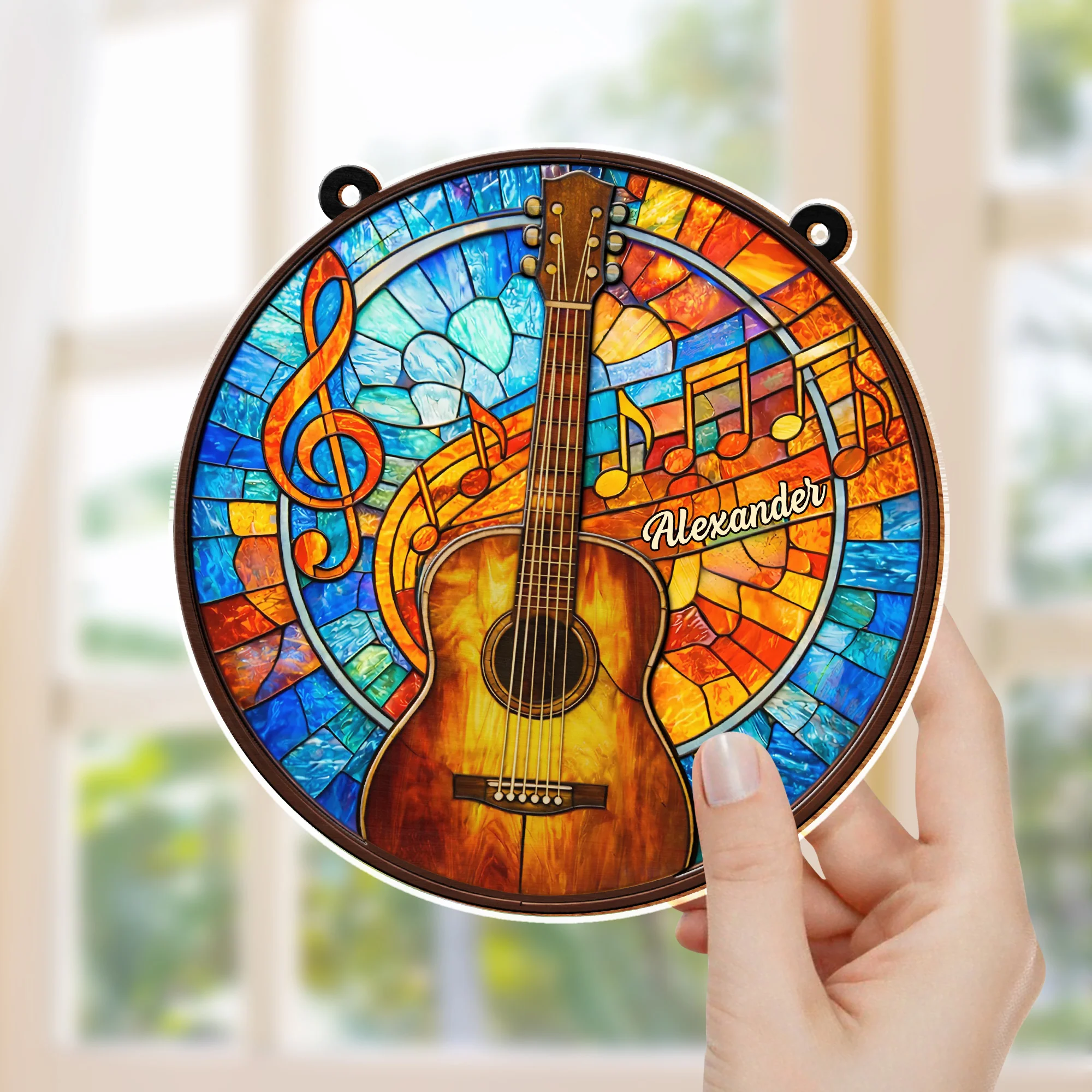Music Is The Language Of The Soul Acoustic Guitar And Musical Notes - Personalized Custom Suncatcher - HOB075_CSUN - Image 3