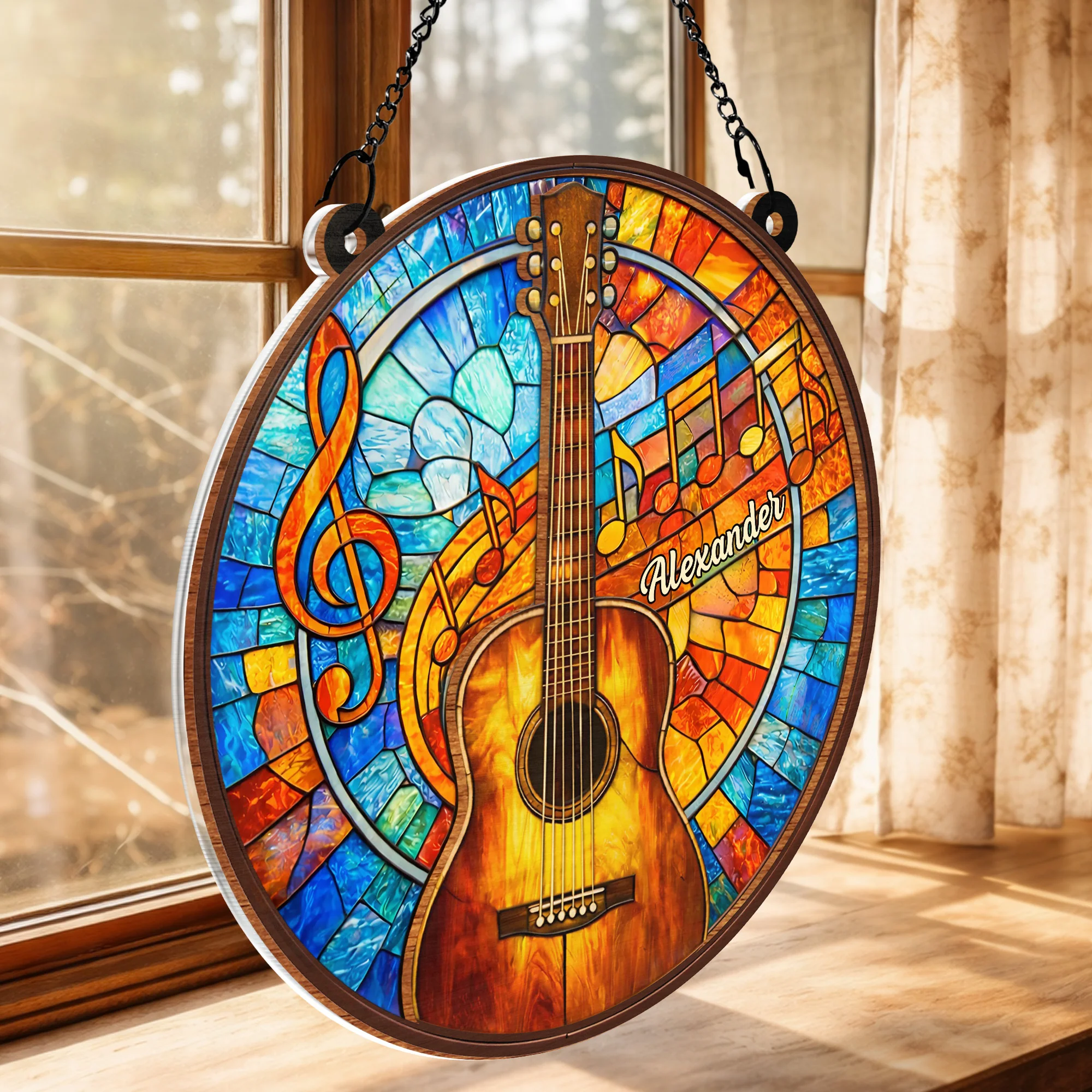 Music Is The Language Of The Soul Acoustic Guitar And Musical Notes - Personalized Custom Suncatcher - HOB075_CSUN - Image 4