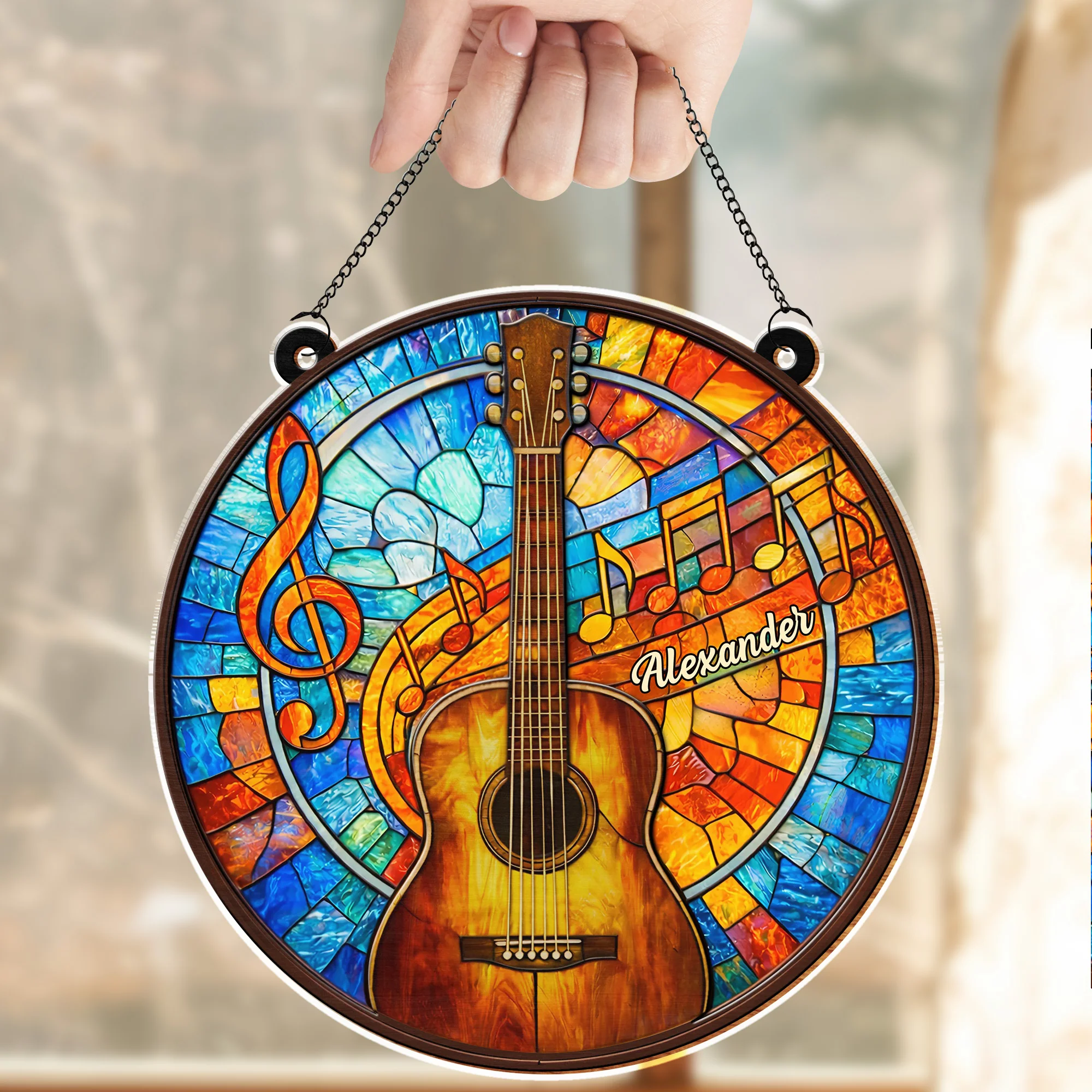 Music Is The Language Of The Soul Acoustic Guitar And Musical Notes - Personalized Custom Suncatcher - HOB075_CSUN - Image 6