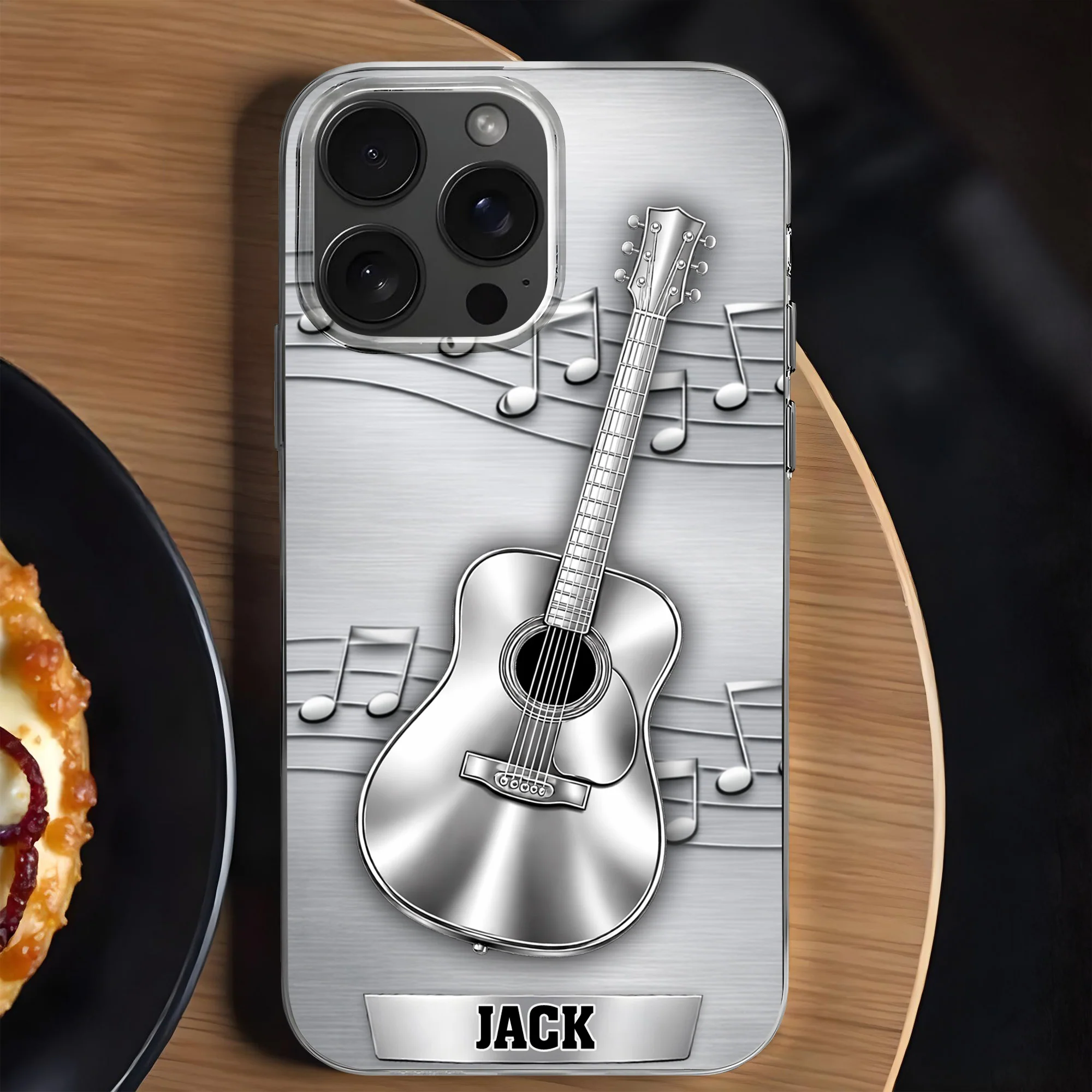 Music Is The Language Of The Soul Metallic Acoustic Guitar - Personalized Clear Phone Case - MUSIC022_PHC