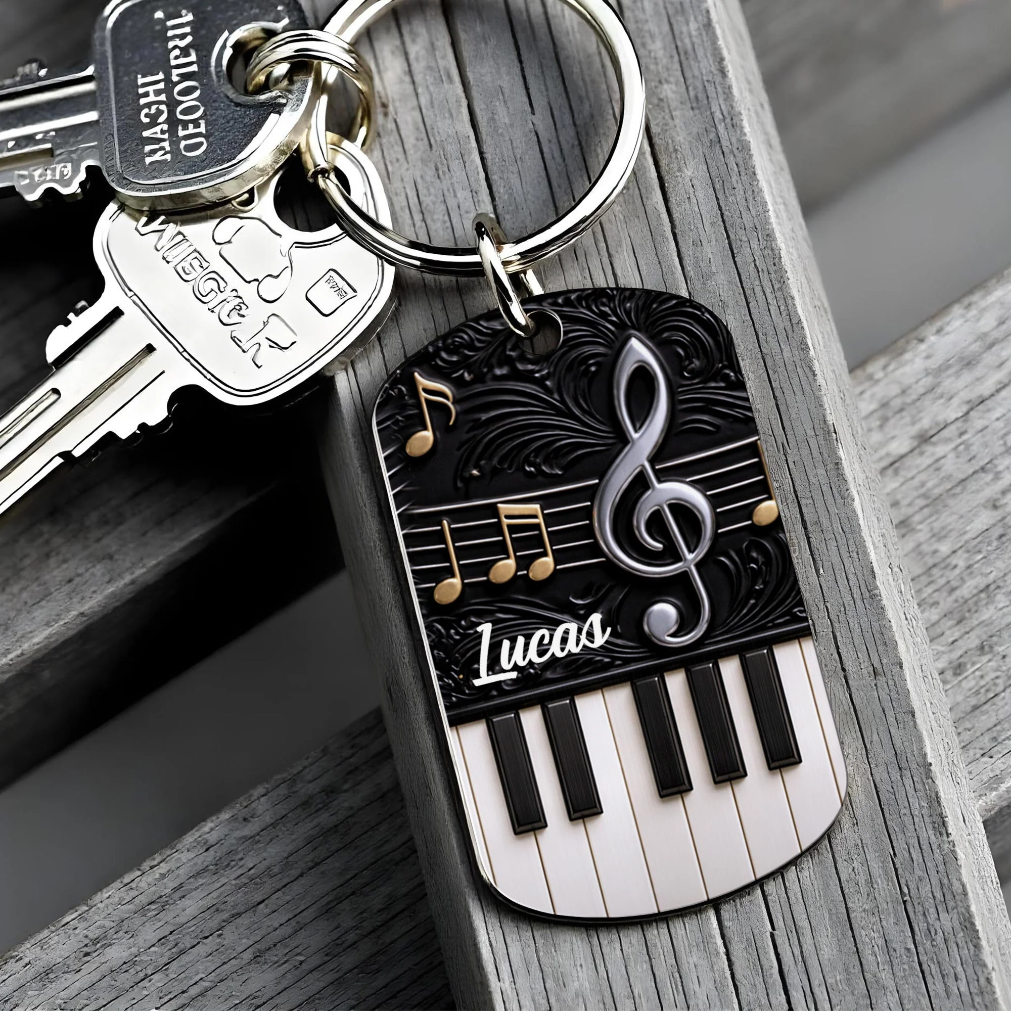 Music Is The Language Of The Soul Piano Keys And Music Notes Clef - Personalized Stainless Steel Keychain - MUSIC024_KCX
