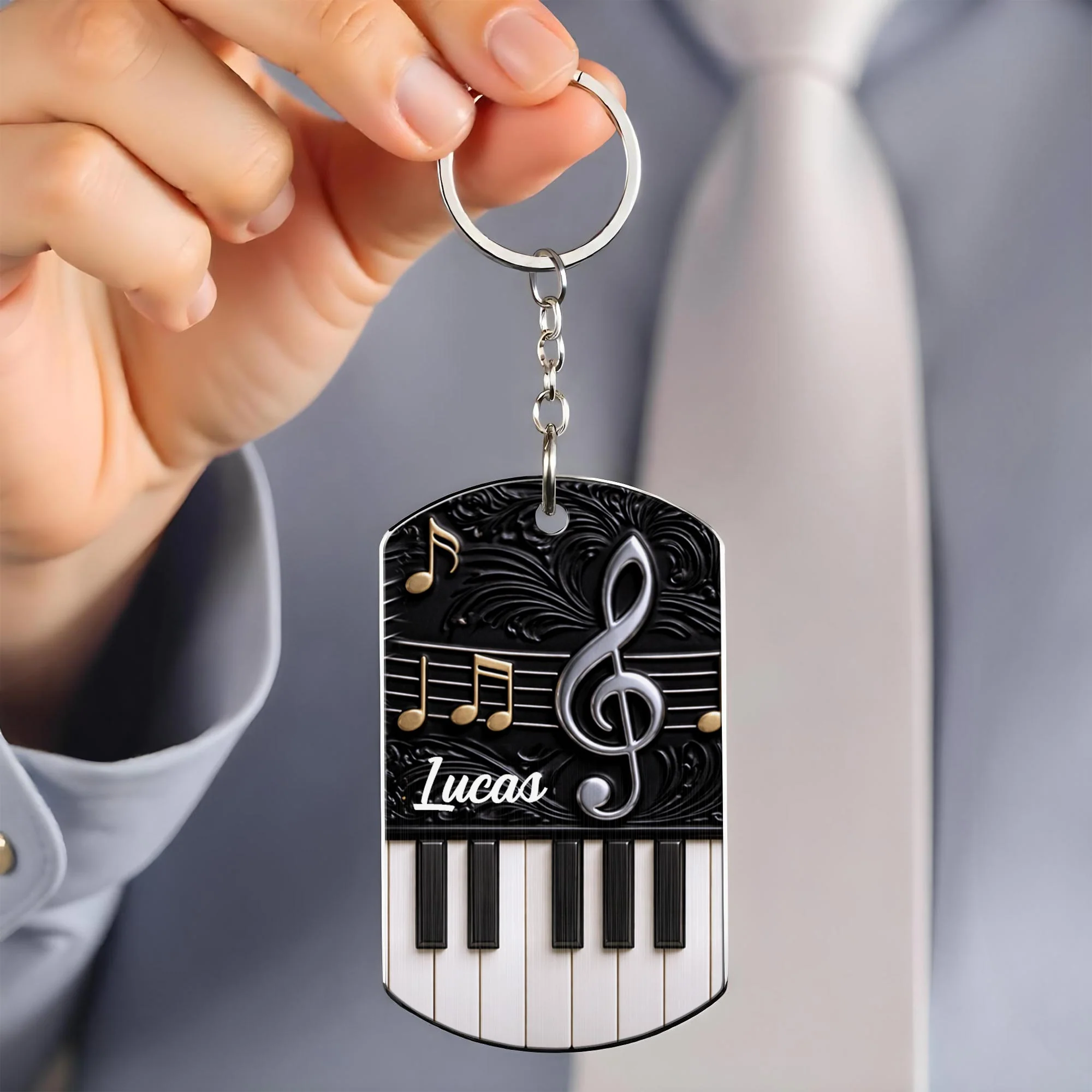 Music Is The Language Of The Soul Piano Keys And Music Notes Clef - Personalized Stainless Steel Keychain - MUSIC024_KCX - Image 2