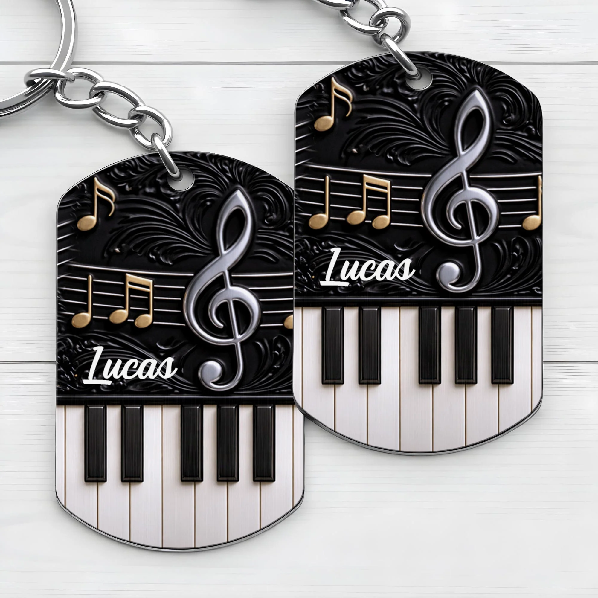 Music Is The Language Of The Soul Piano Keys And Music Notes Clef - Personalized Stainless Steel Keychain - MUSIC024_KCX - Image 3