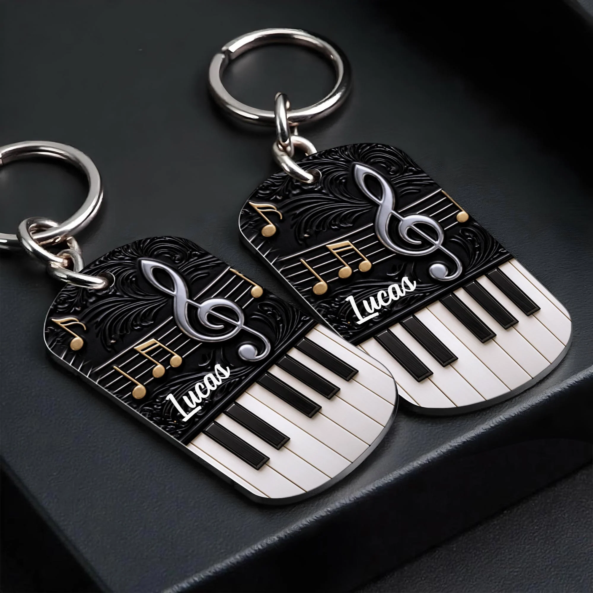 Music Is The Language Of The Soul Piano Keys And Music Notes Clef - Personalized Stainless Steel Keychain - MUSIC024_KCX - Image 4