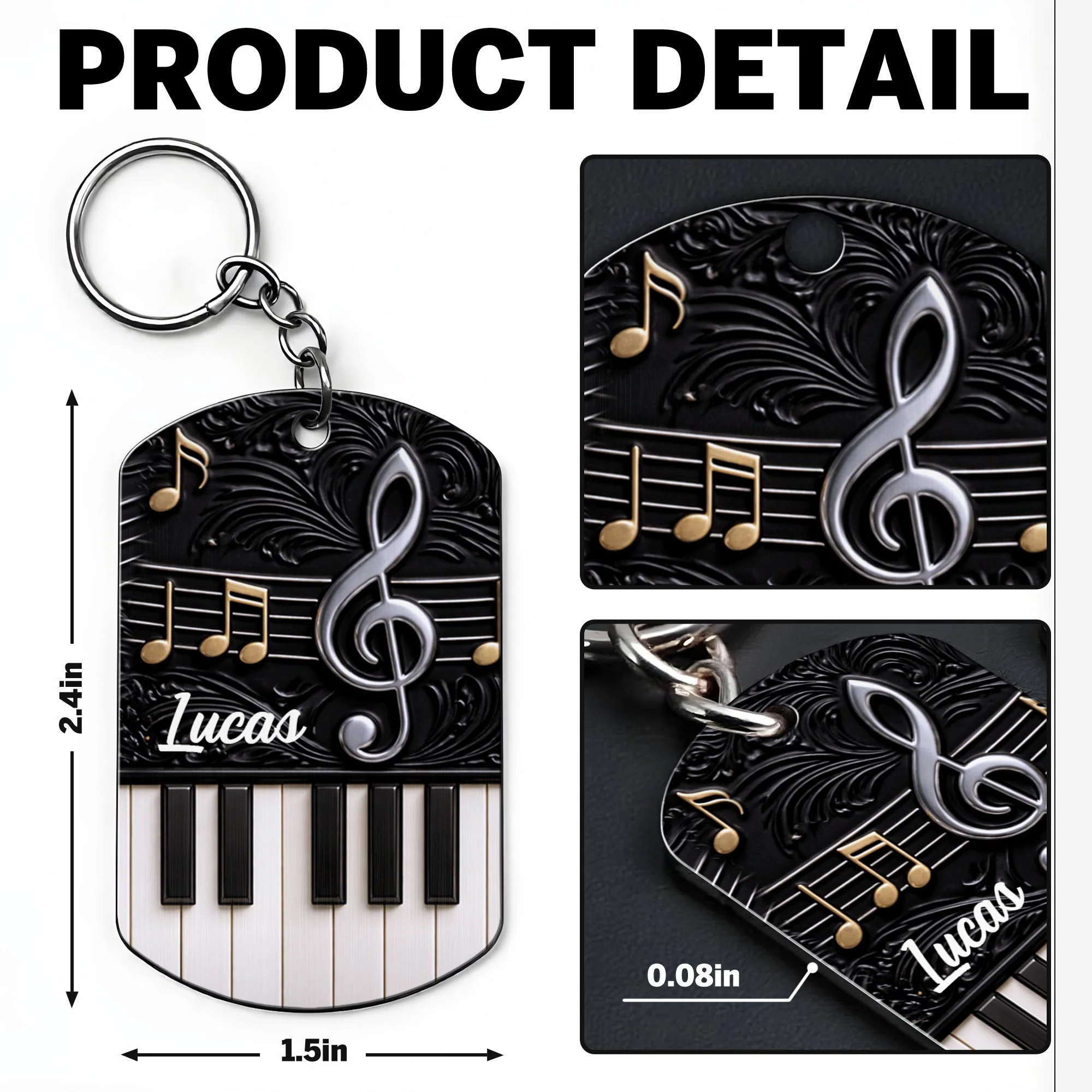 Music Is The Language Of The Soul Piano Keys And Music Notes Clef - Personalized Stainless Steel Keychain - MUSIC024_KCX - Image 5