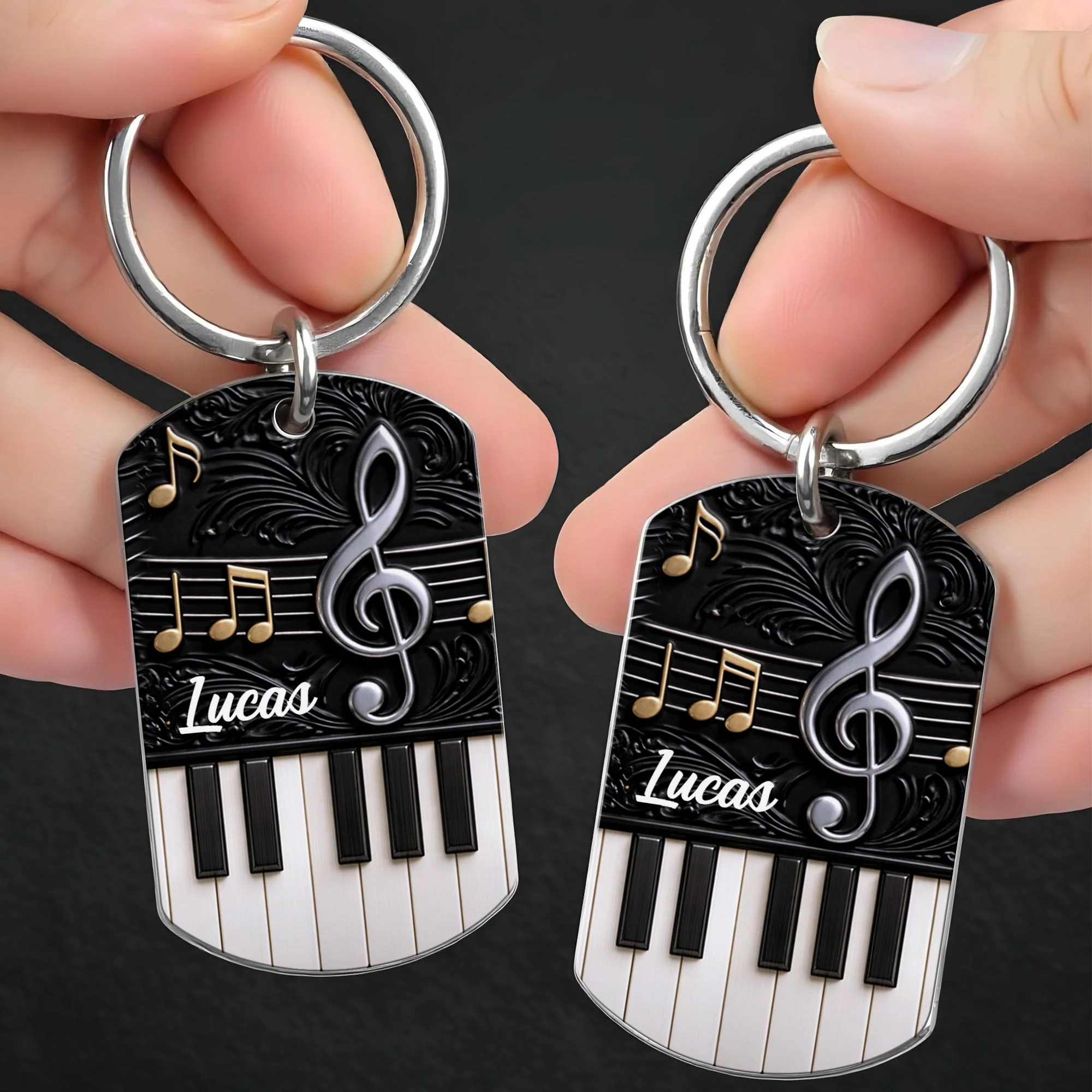 Music Is The Language Of The Soul Piano Keys And Music Notes Clef - Personalized Stainless Steel Keychain - MUSIC024_KCX - Image 6