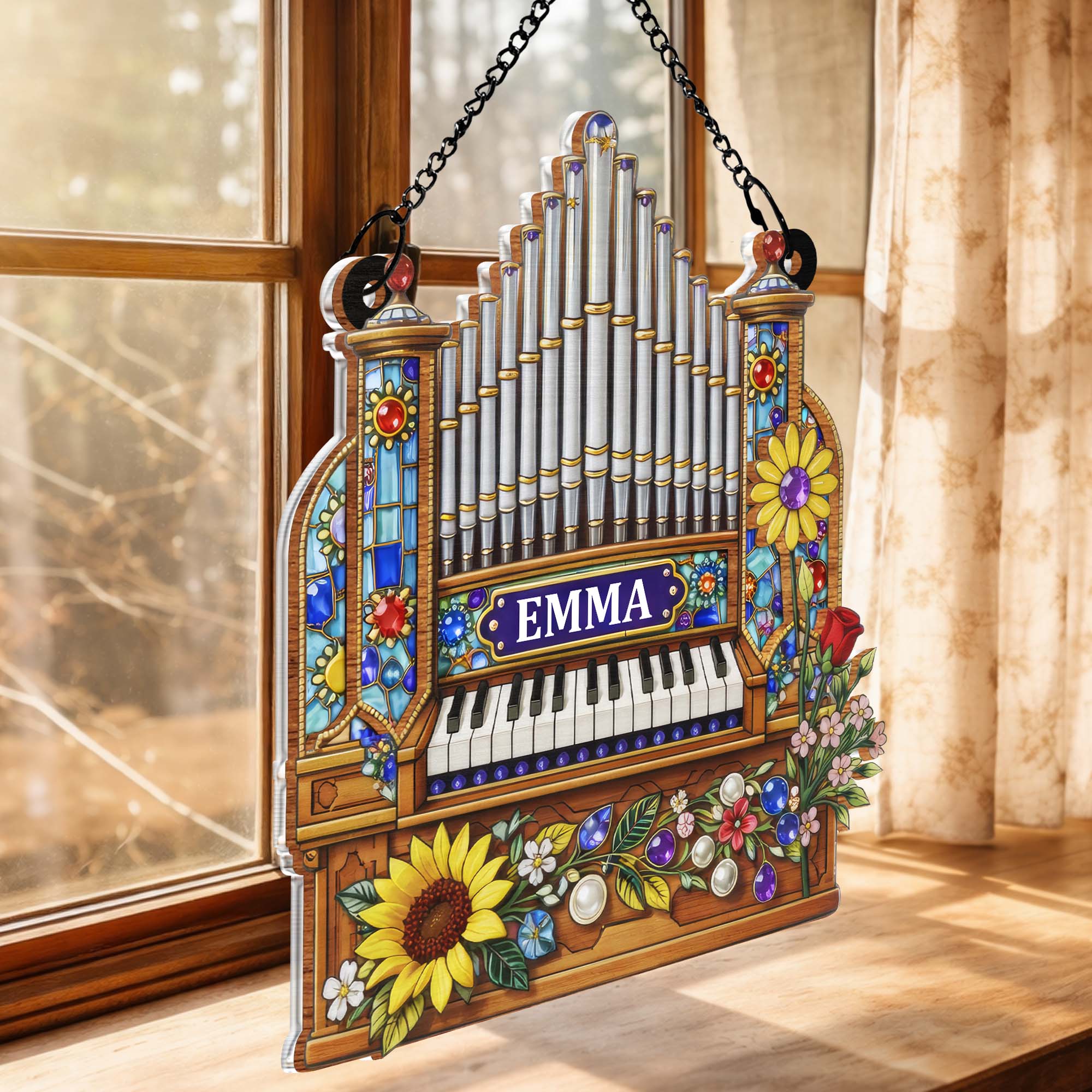 Music Is The Language Of The Soul Pipe Organ And Flowers - Personalized Custom Suncatcher - MUSIC042_CSUN - Image 4