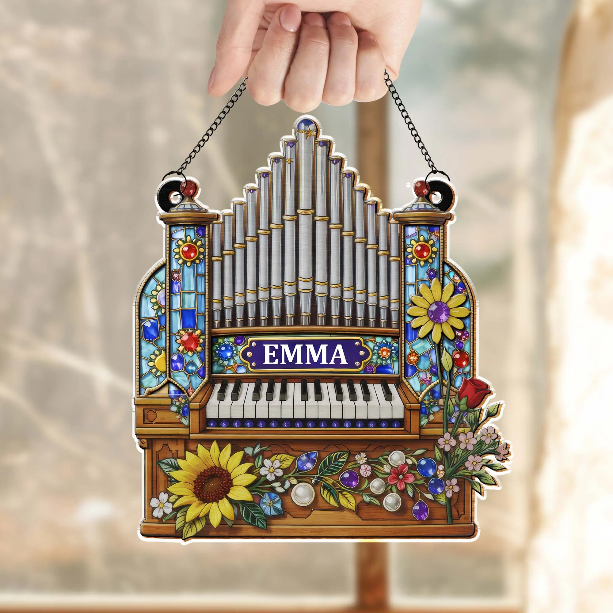 Music Is The Language Of The Soul Pipe Organ And Flowers - Personalized Custom Suncatcher - MUSIC042_CSUN - Image 6