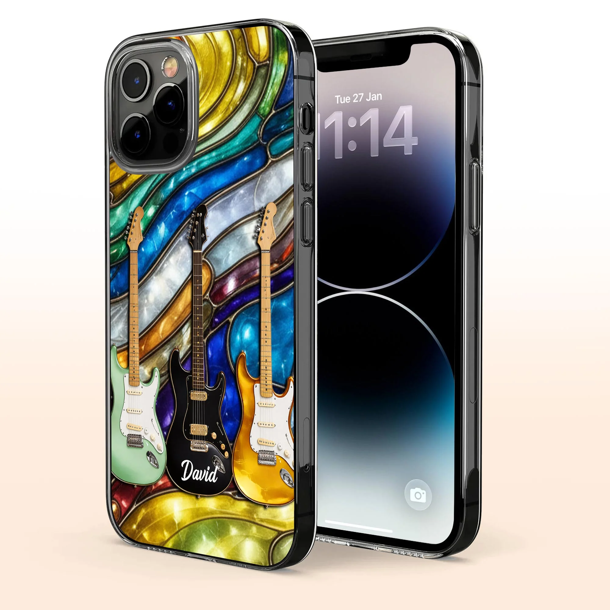 Music Is The Soul Of The Universe Stained Glass Electric Guitars Design - Personalized Clear Phone Case - MUSIC041_PHC - Image 3