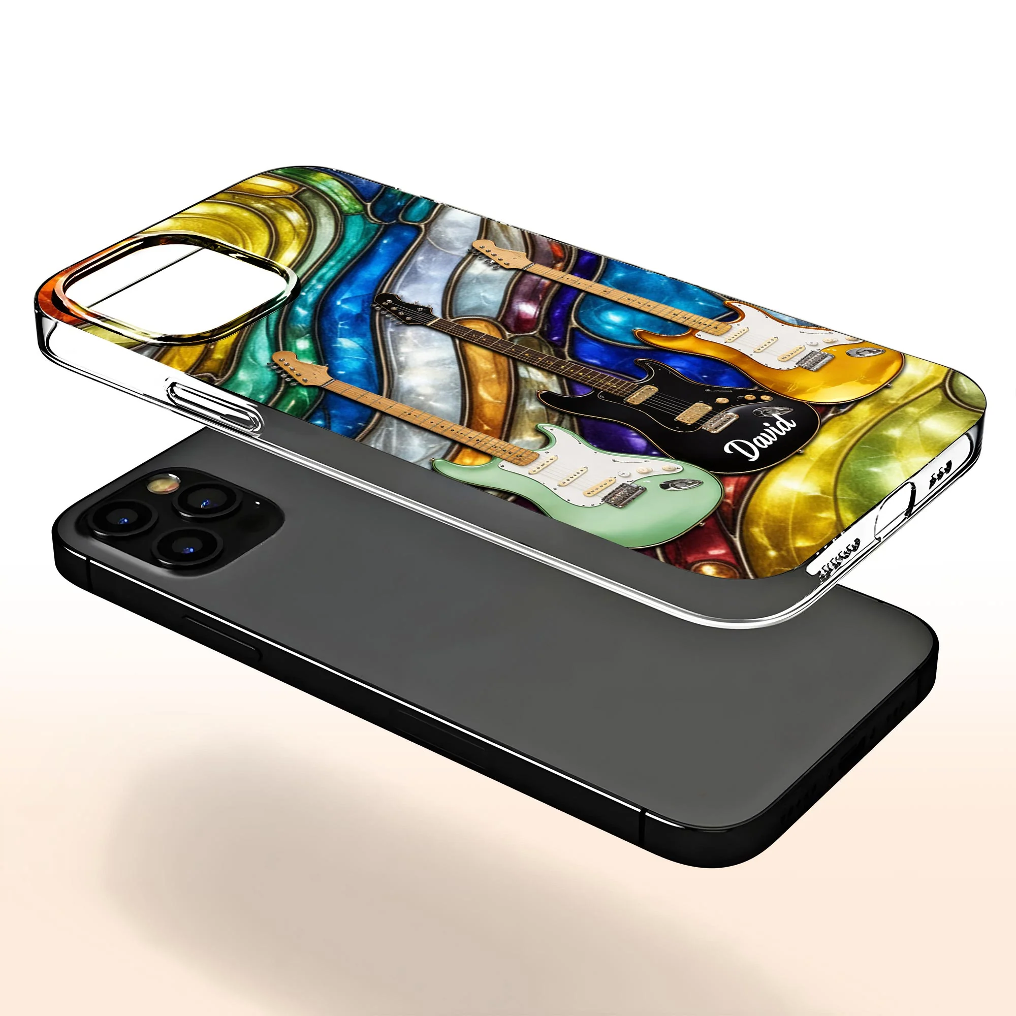Music Is The Soul Of The Universe Stained Glass Electric Guitars Design - Personalized Clear Phone Case - MUSIC041_PHC - Image 4